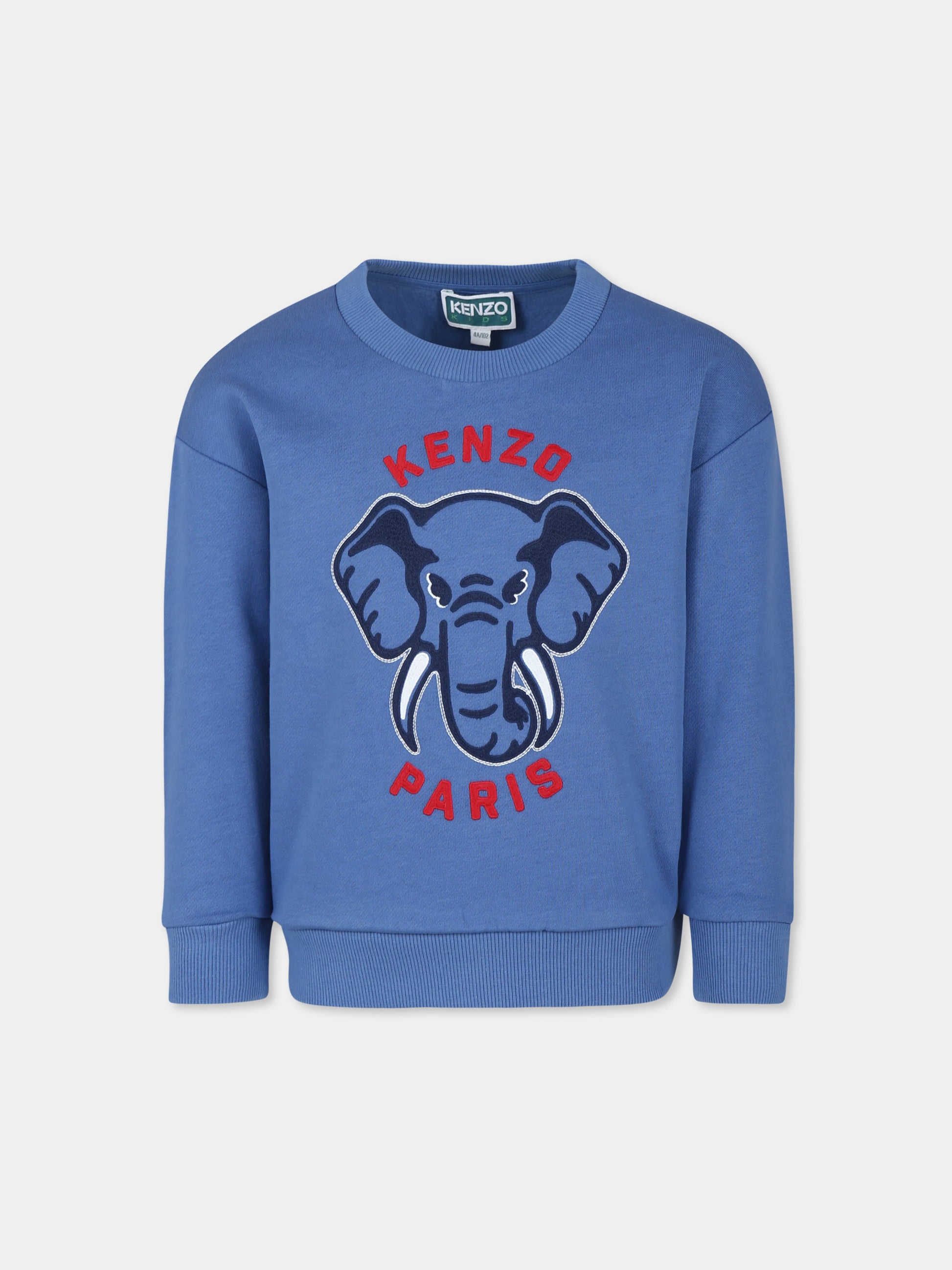 Felpa blu per bambini con elefante e logo,Kenzo Kids,K60769 780