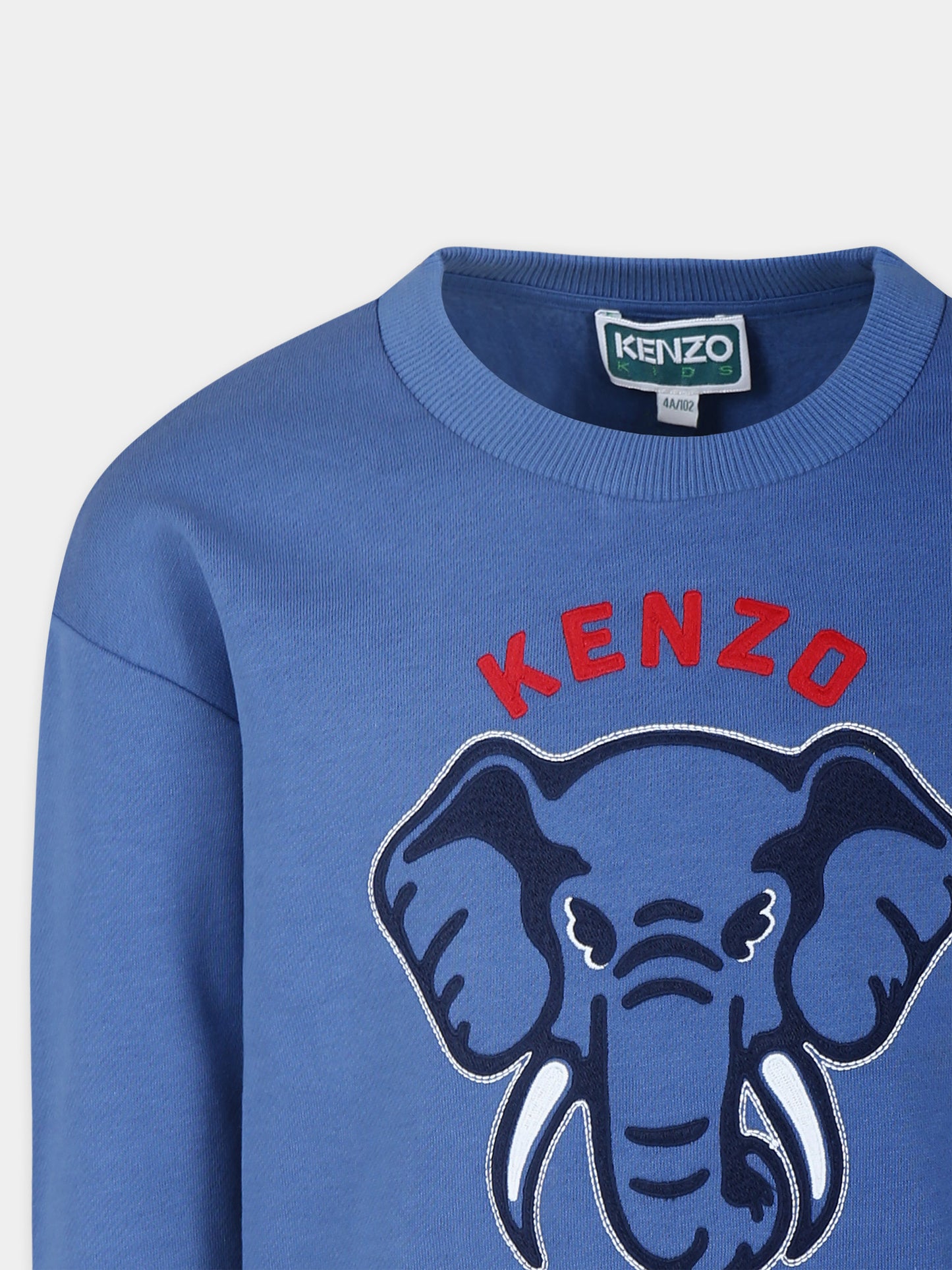 Felpa blu per bambini con elefante e logo,Kenzo Kids,K60769 780