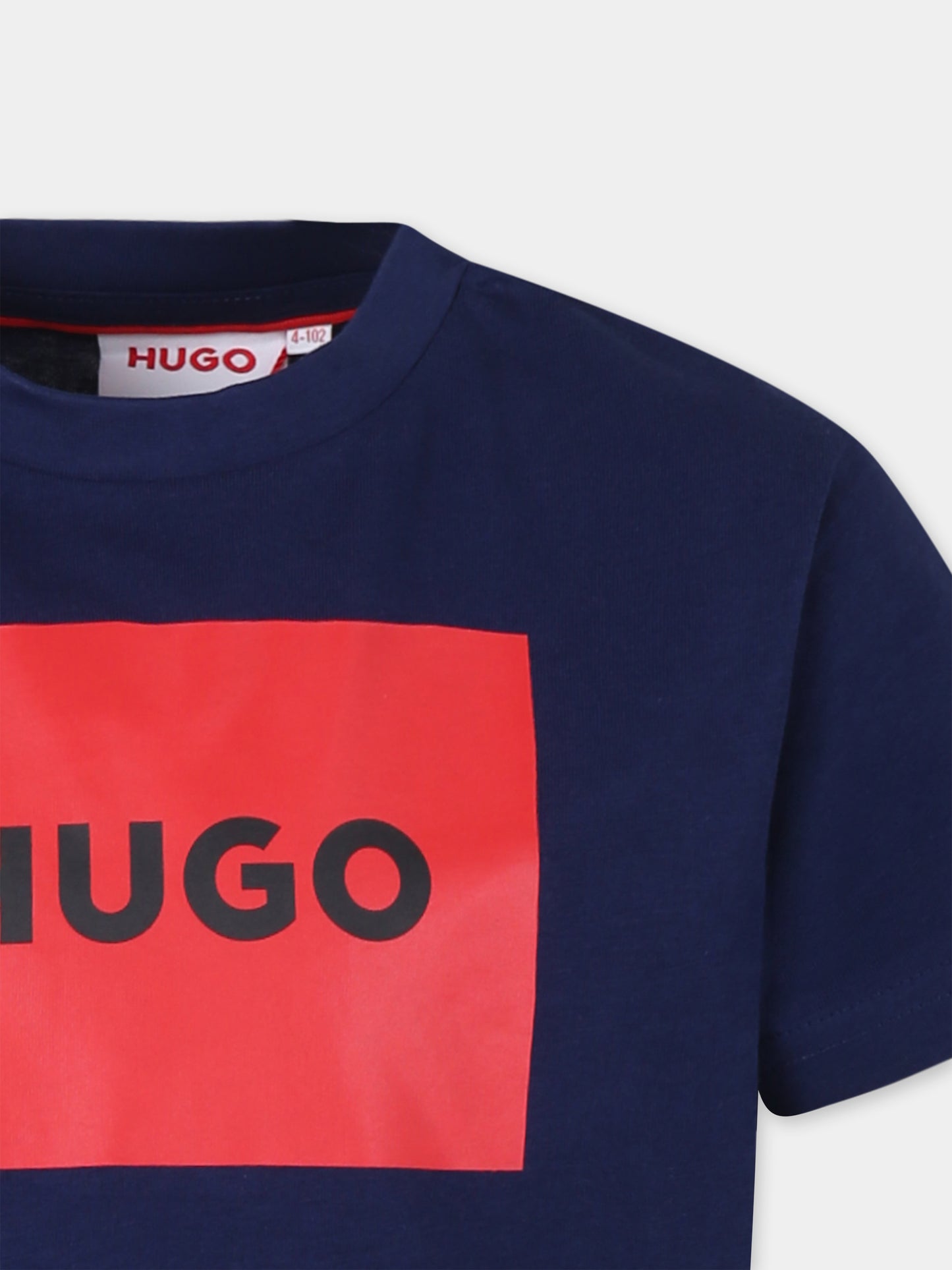 T-shirt blu per bambino con logo,Hugo,G00144 84N