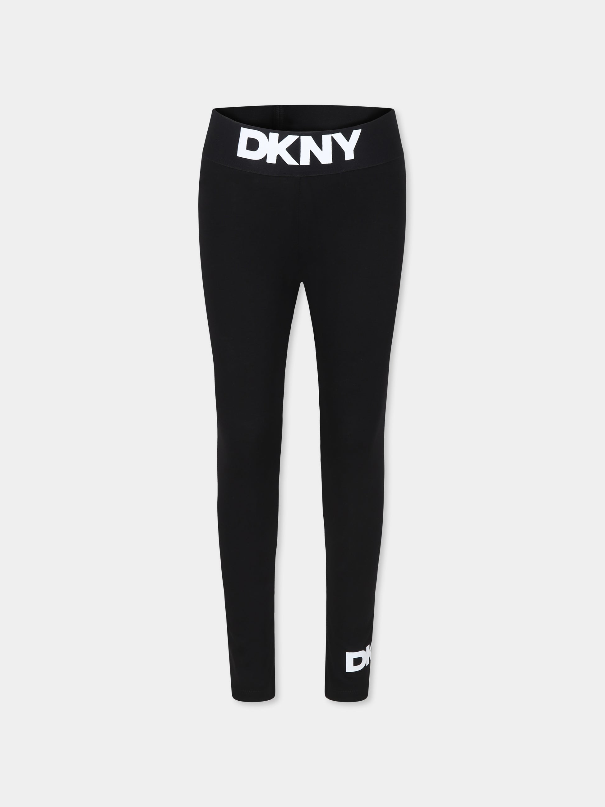 Leggings neri per bambina con logo,Dkny,D60222 09B