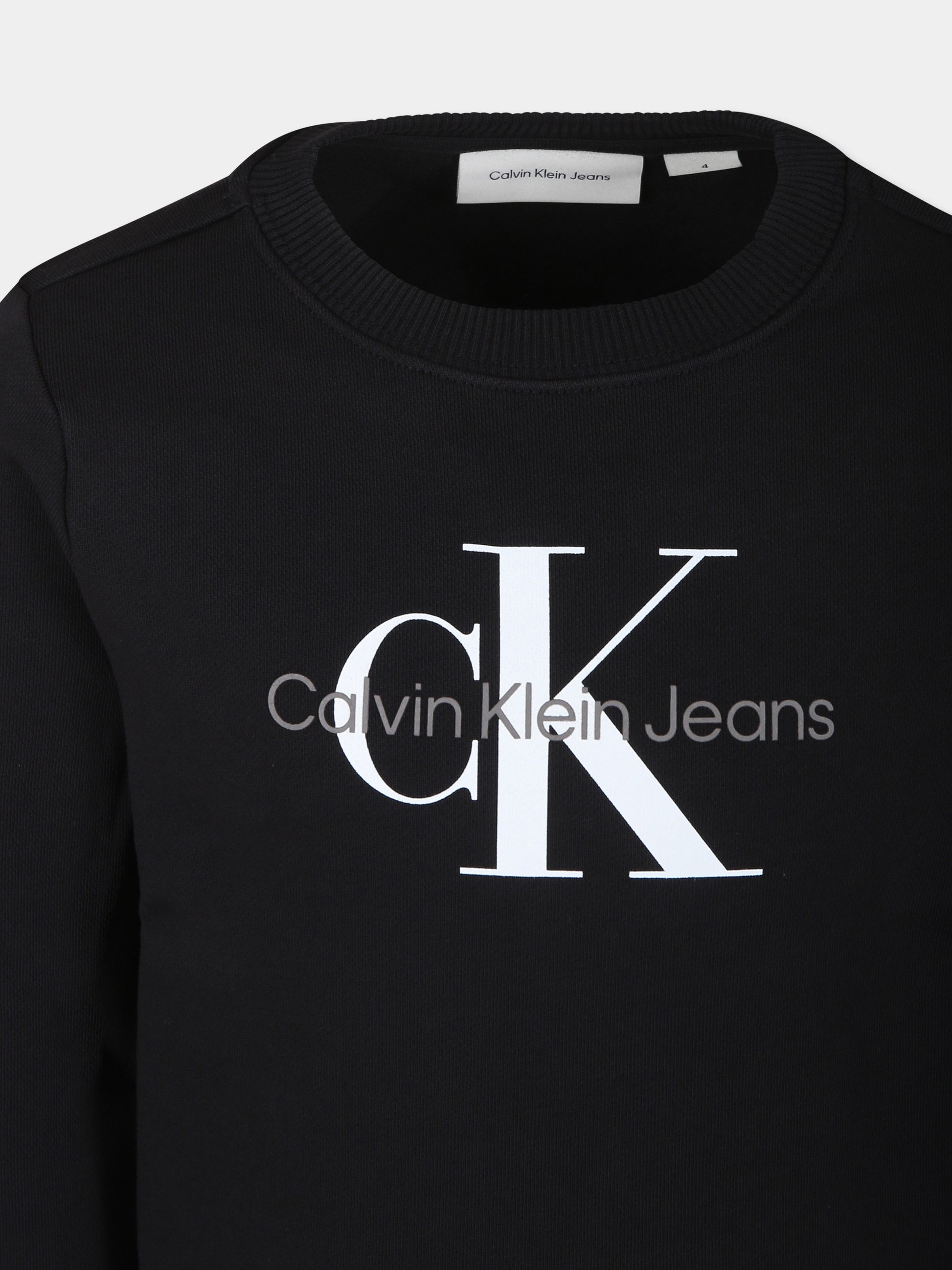 Felpa nera per bambini con logo,Calvin Klein Kids,IU0IU00675T BEH