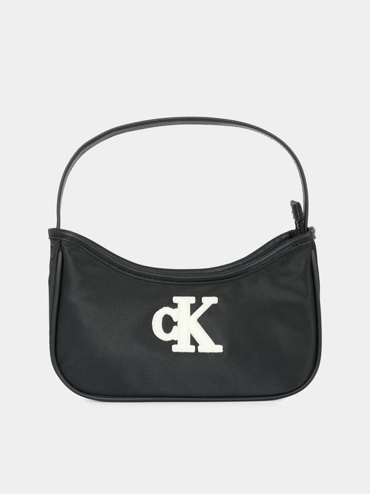 Borsa nera per bambina con monogramma,Calvin Klein Kids,IU0IU00684 BEH