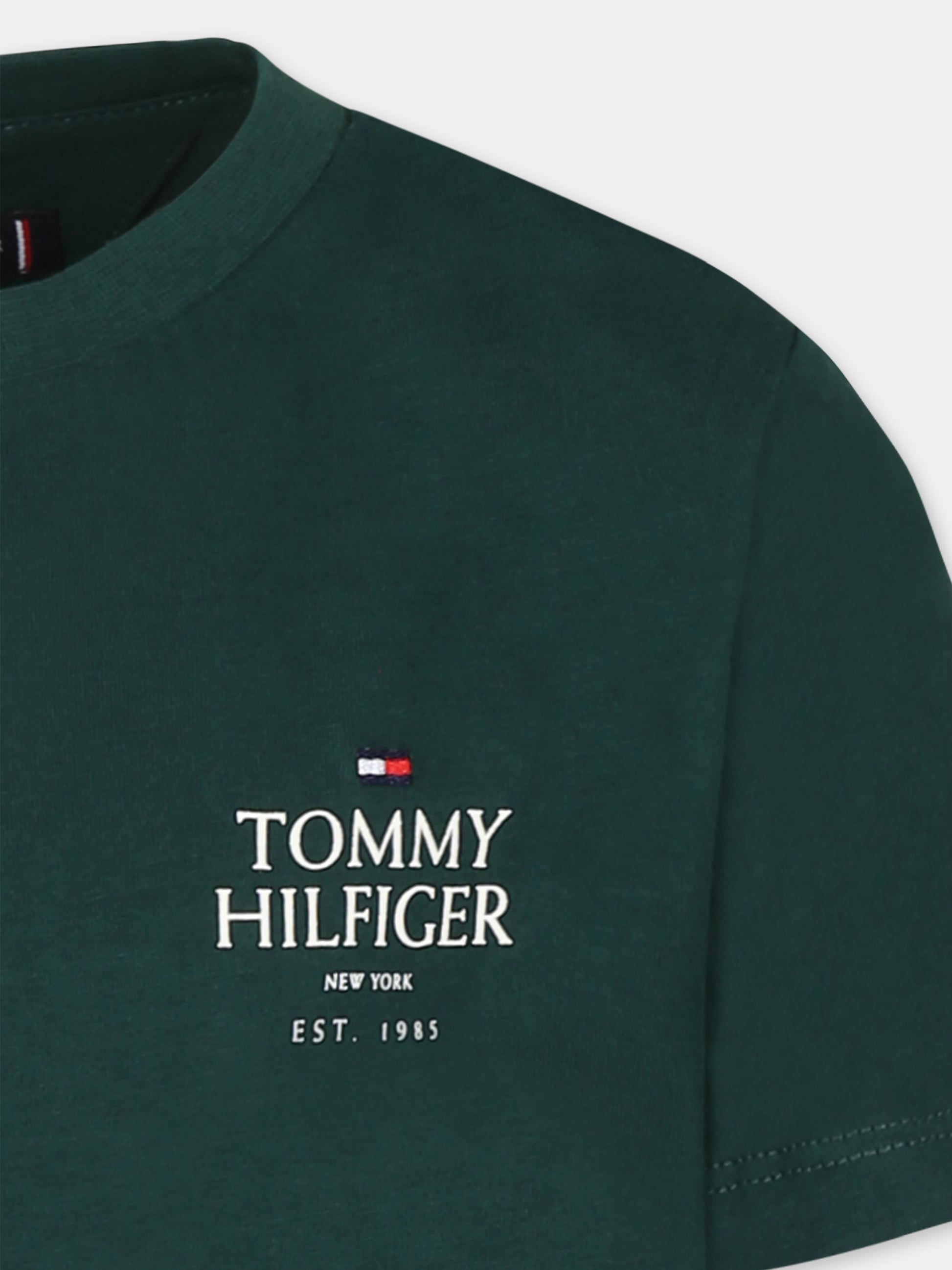 T-shirt verde per bambino con logo,Tommy Hilfiger Junior,KB0KB09277 L6K