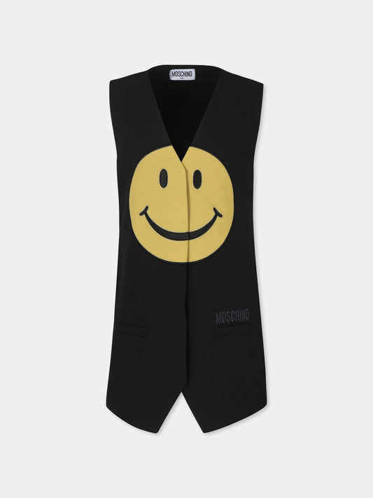 Vestito nero per bambina con smile,Moschino Kids,HDV0FR L1A11 60100