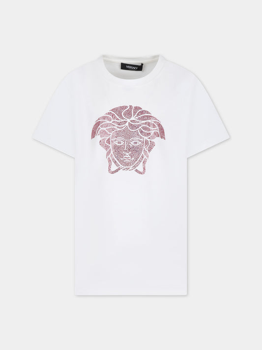 T-shirt bianca per bambina con Medusa,Versace,1000052 1A09710 2W310
