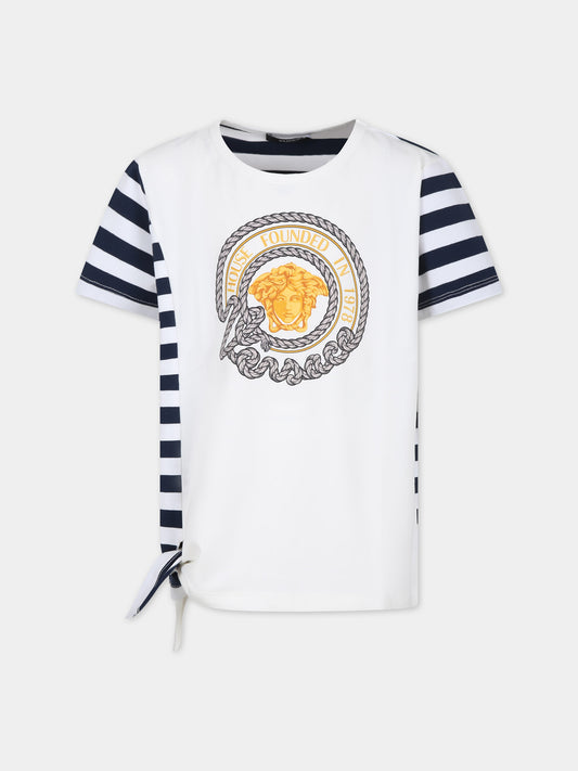 T-shirt bianca per bambina con Medusa Versace,Versace,1009092 1A09706 6WC00