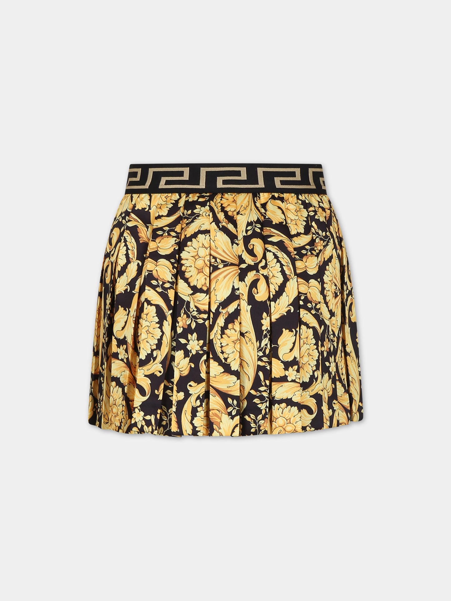 Gonna nera per bambina con stampa barocco,Versace,1000240 1A08435 5B000