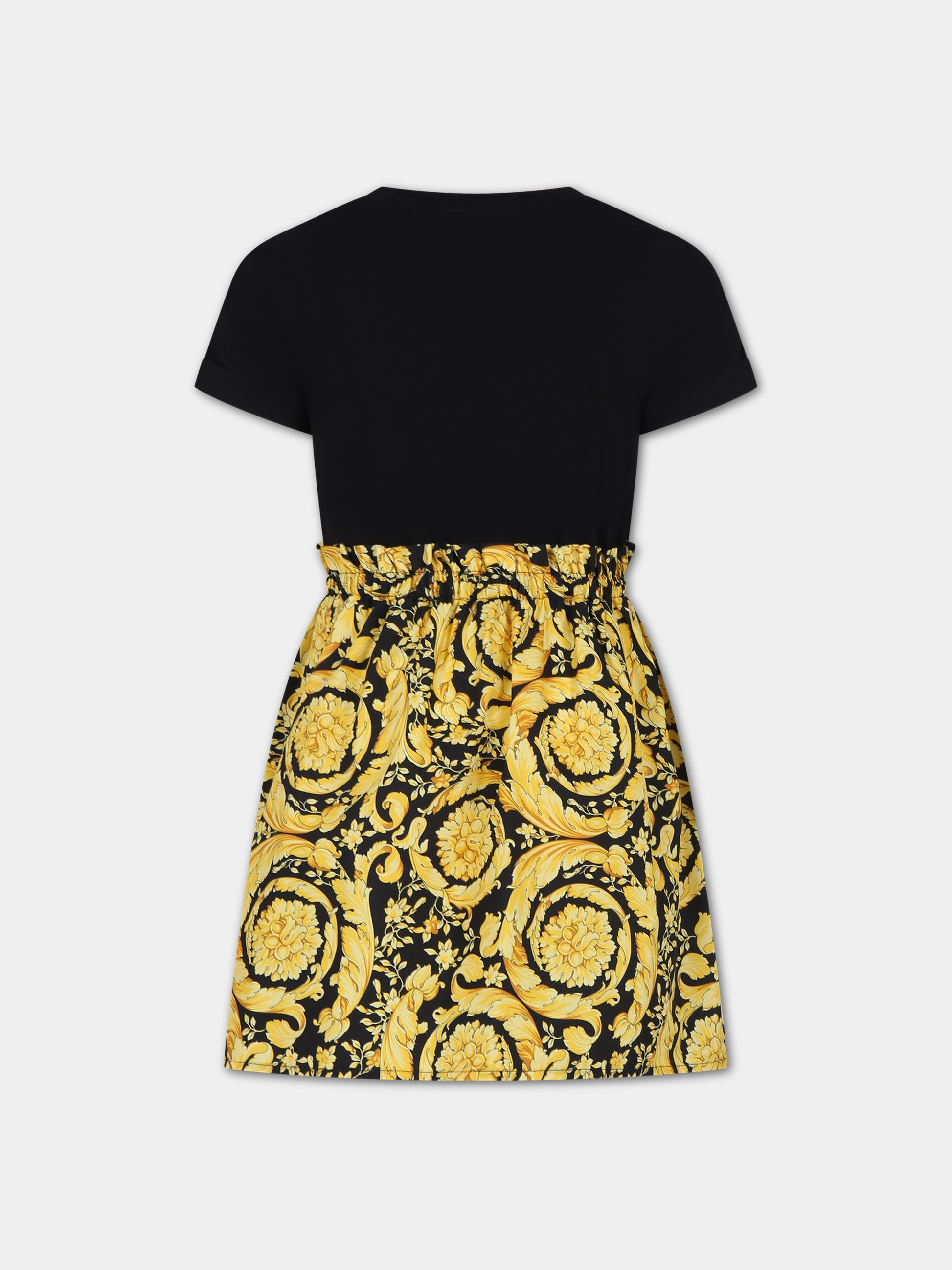 Vestito nero per bambina con logo Versace e stampa barocco,Versace,1000327 1A10104 2B130