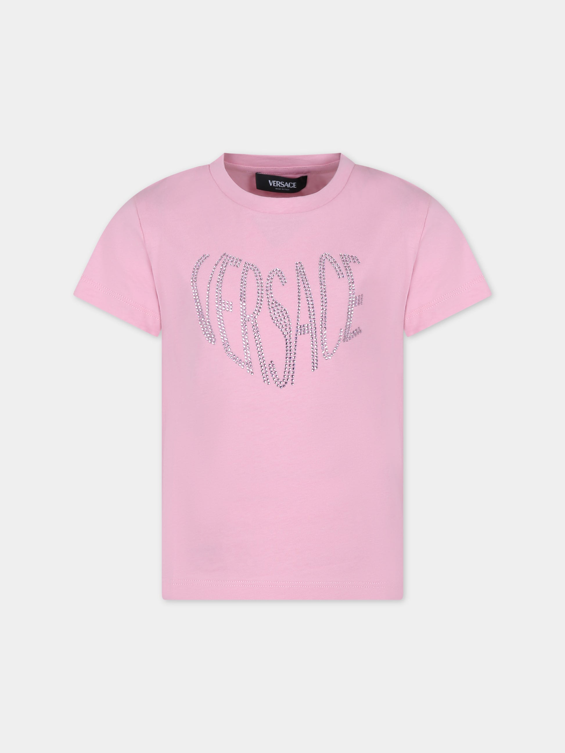 T-shirt rosa per bambina con logo Versace,Versace,1000052 1A09709 2PR20