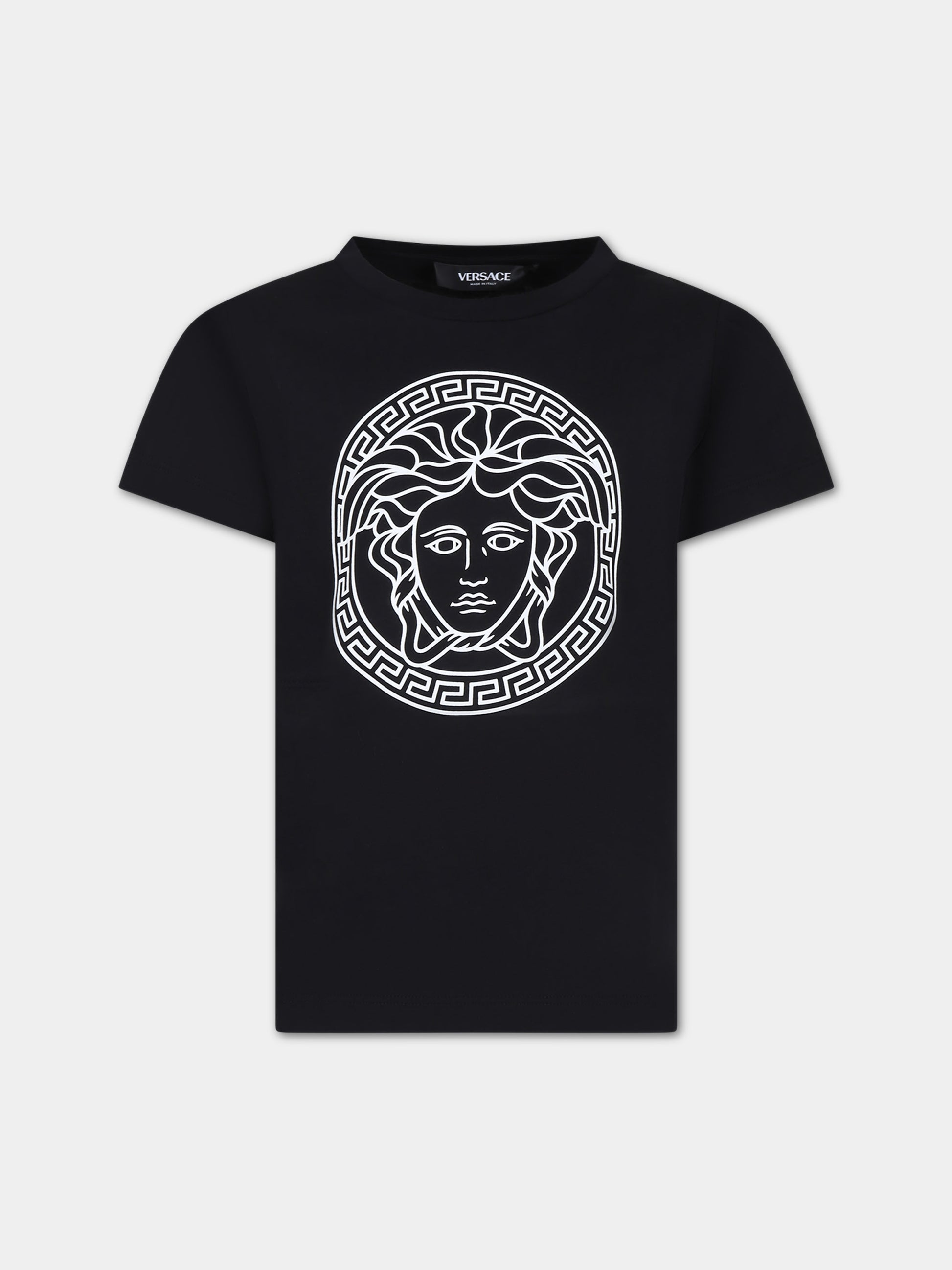 T-shirt nera per bambini con Medusa,Versace,1000239 1A10165 2B020