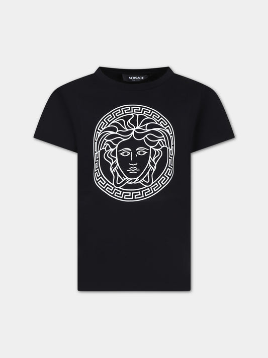 T-shirt nera per bambini con Medusa,Versace,1000239 1A10165 2B020