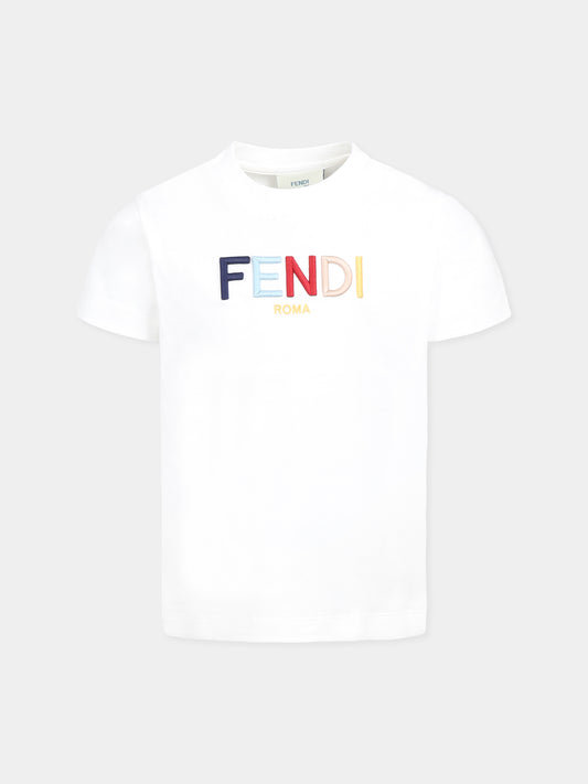 T-shirt bianca per bambini con logo Fendi,Fendi Kids,JUI172 7AJ F0TU9