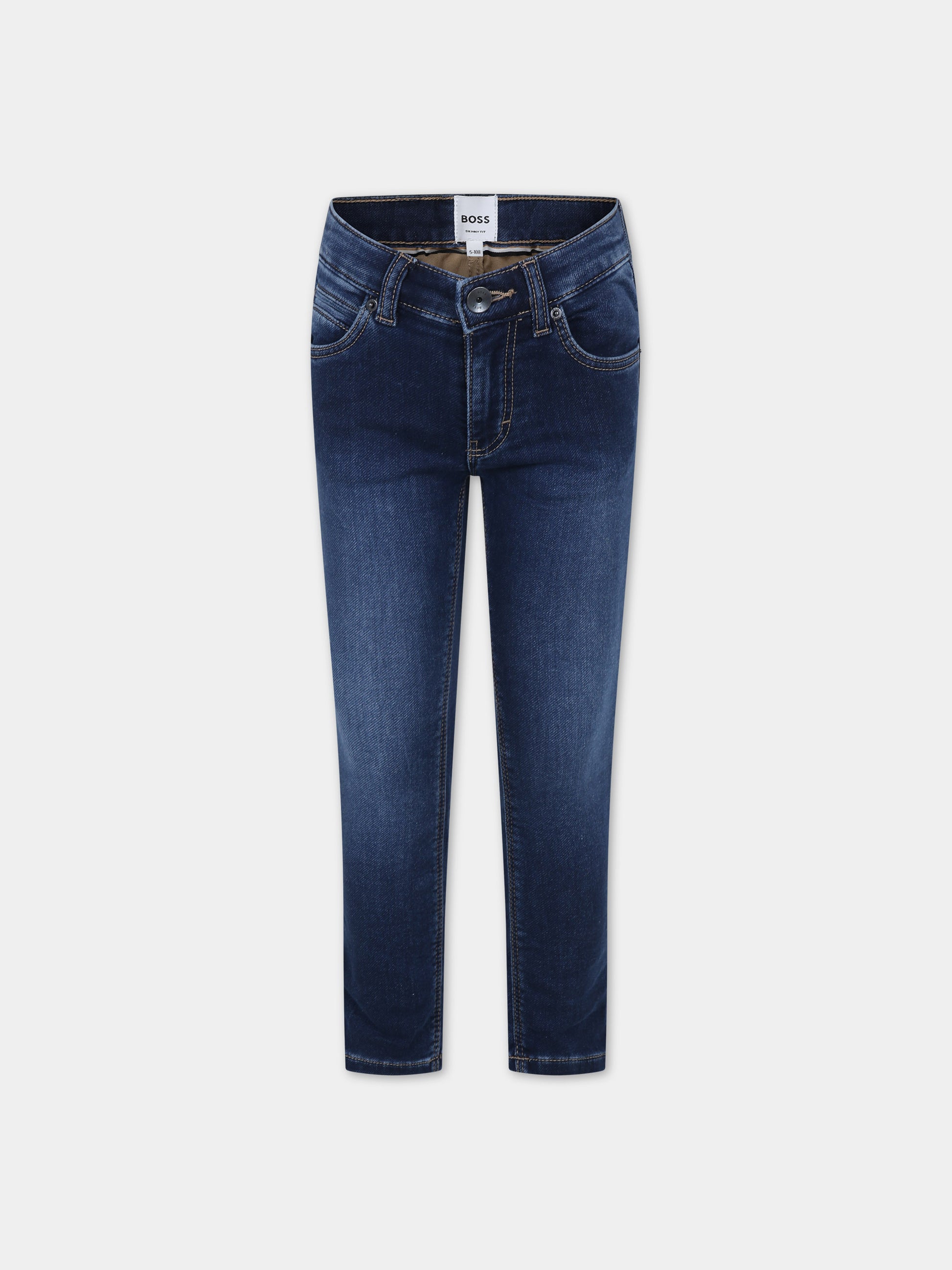 Jeans skinny blu per bambino con logo,Boss,J24839 Z07