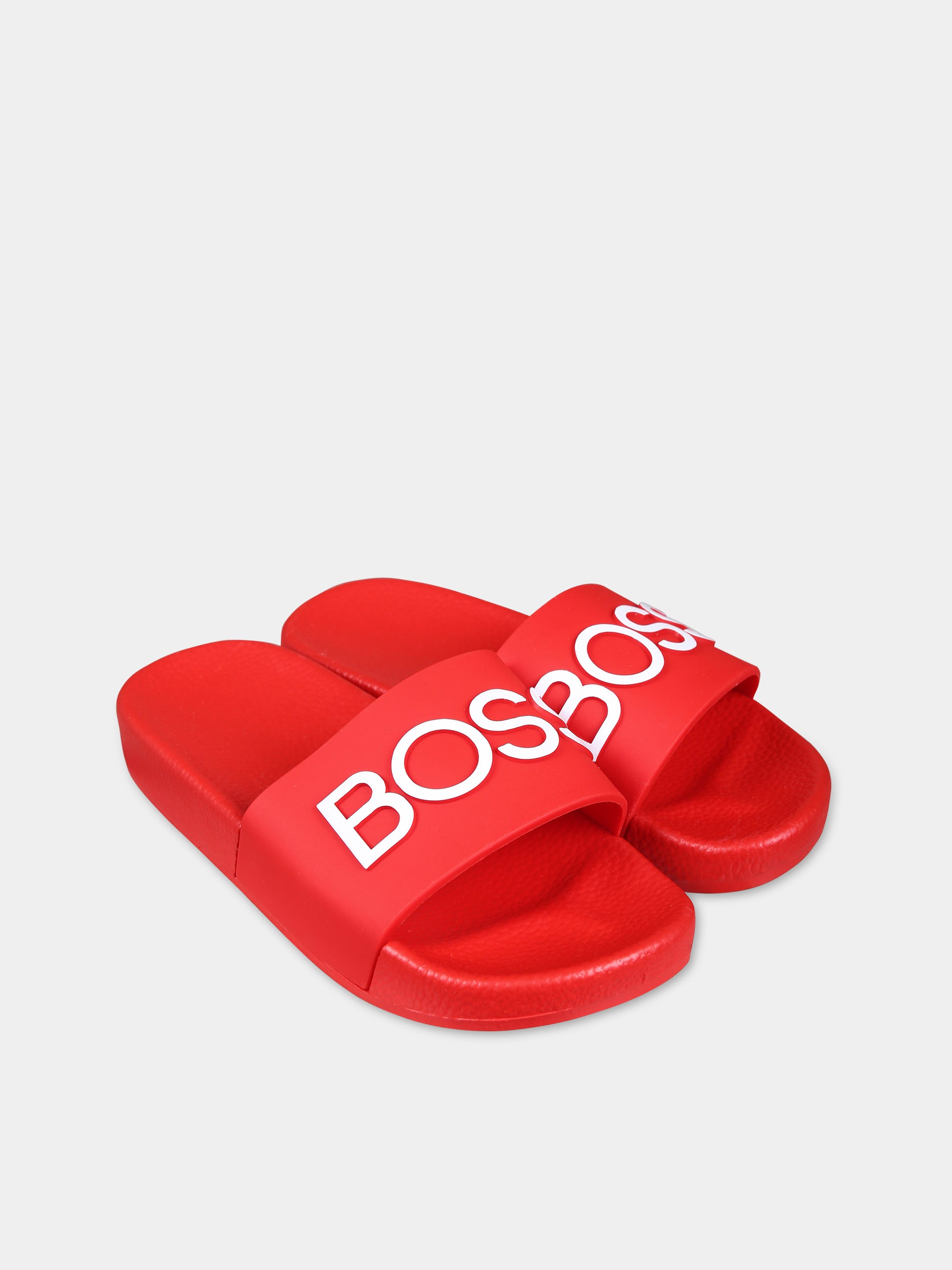 Ciabatte rosse per bambino con logo,Boss,J29325 991