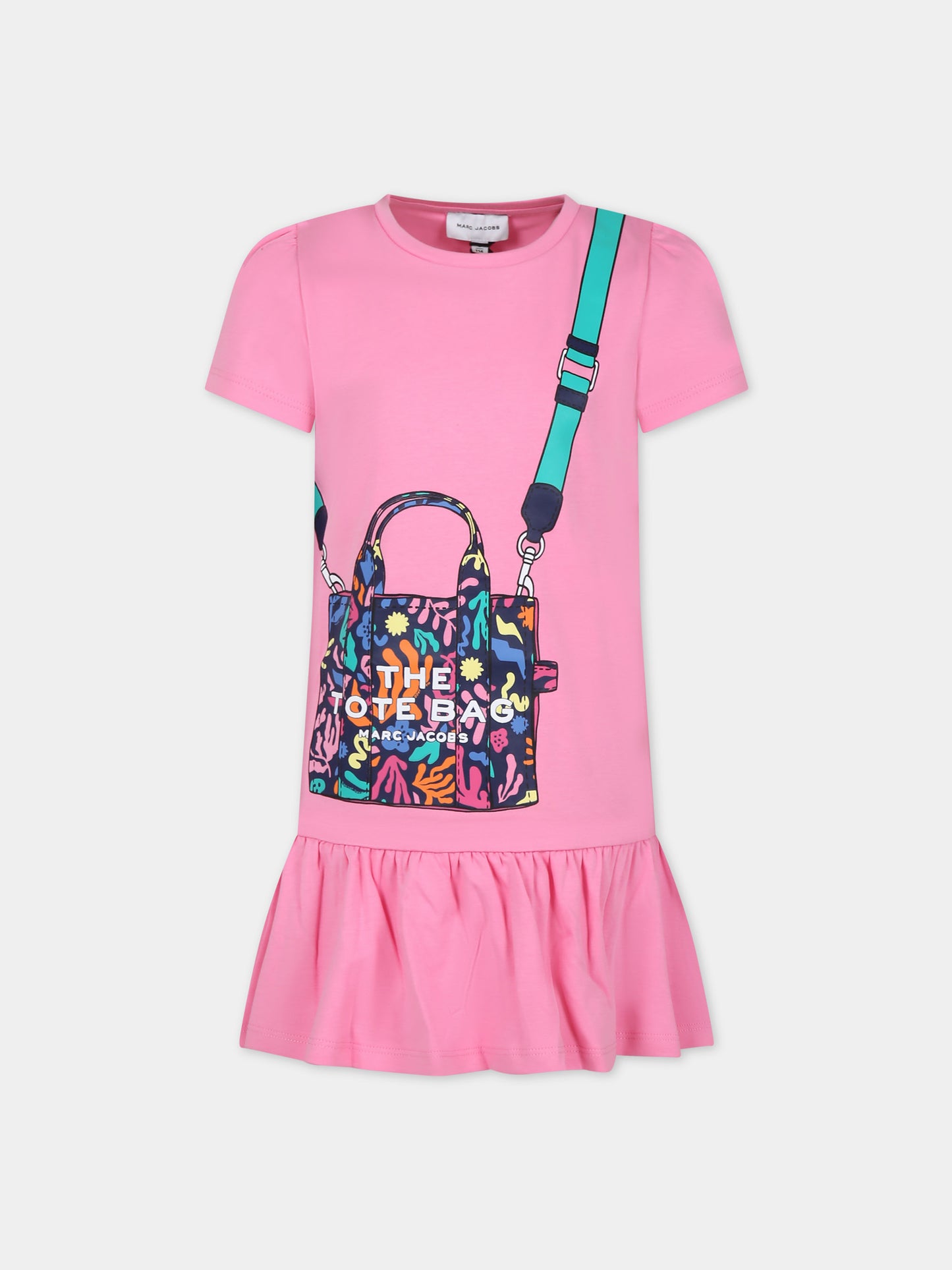 Vestito rosa per bambina con stampa borsa e logo,Marc Jacobs,W12430 44G