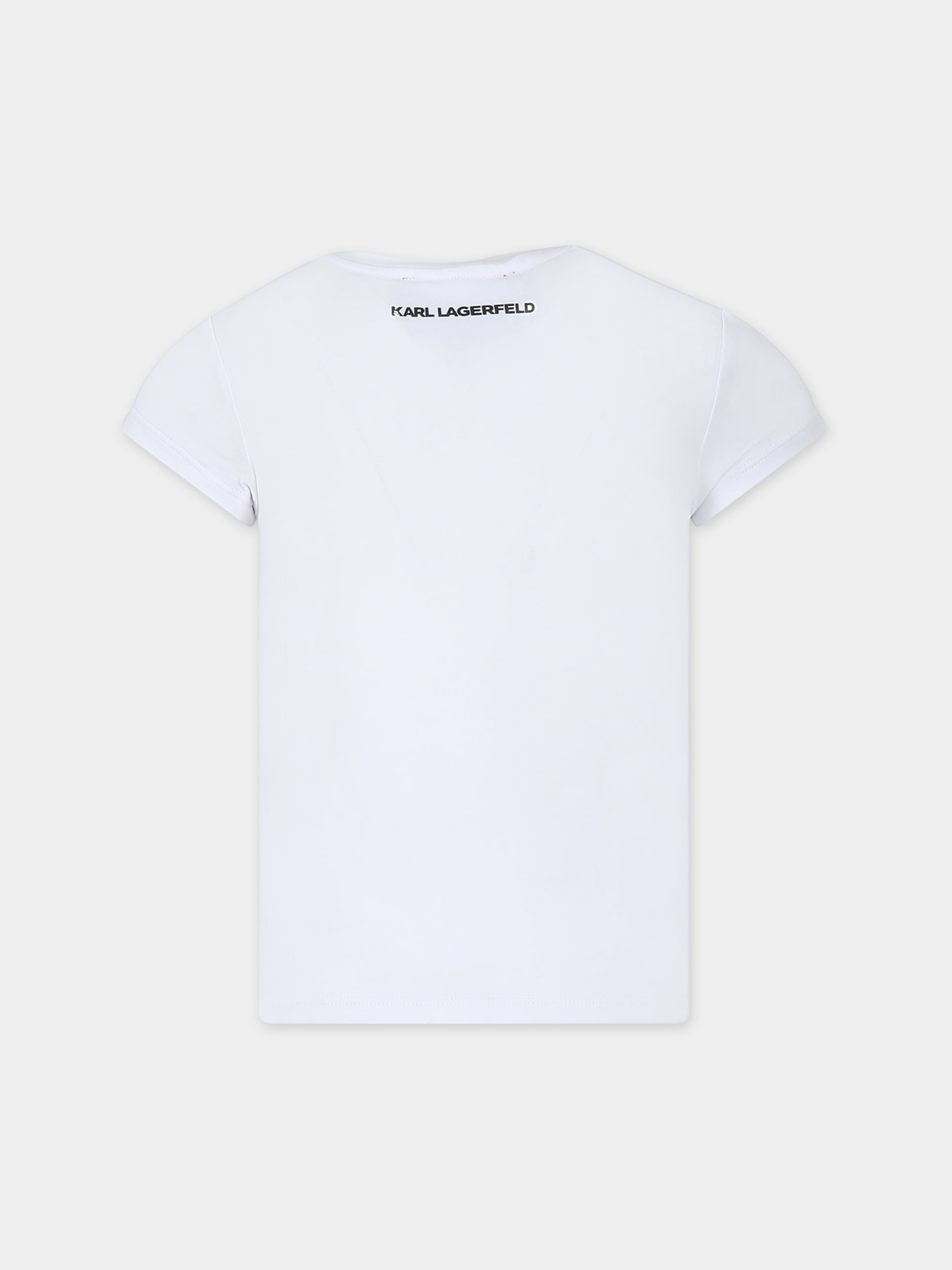 T-shirt bianca per bambina con stampa Choupette e logo,Karl Lagerfeld Kids,Z15416 10P