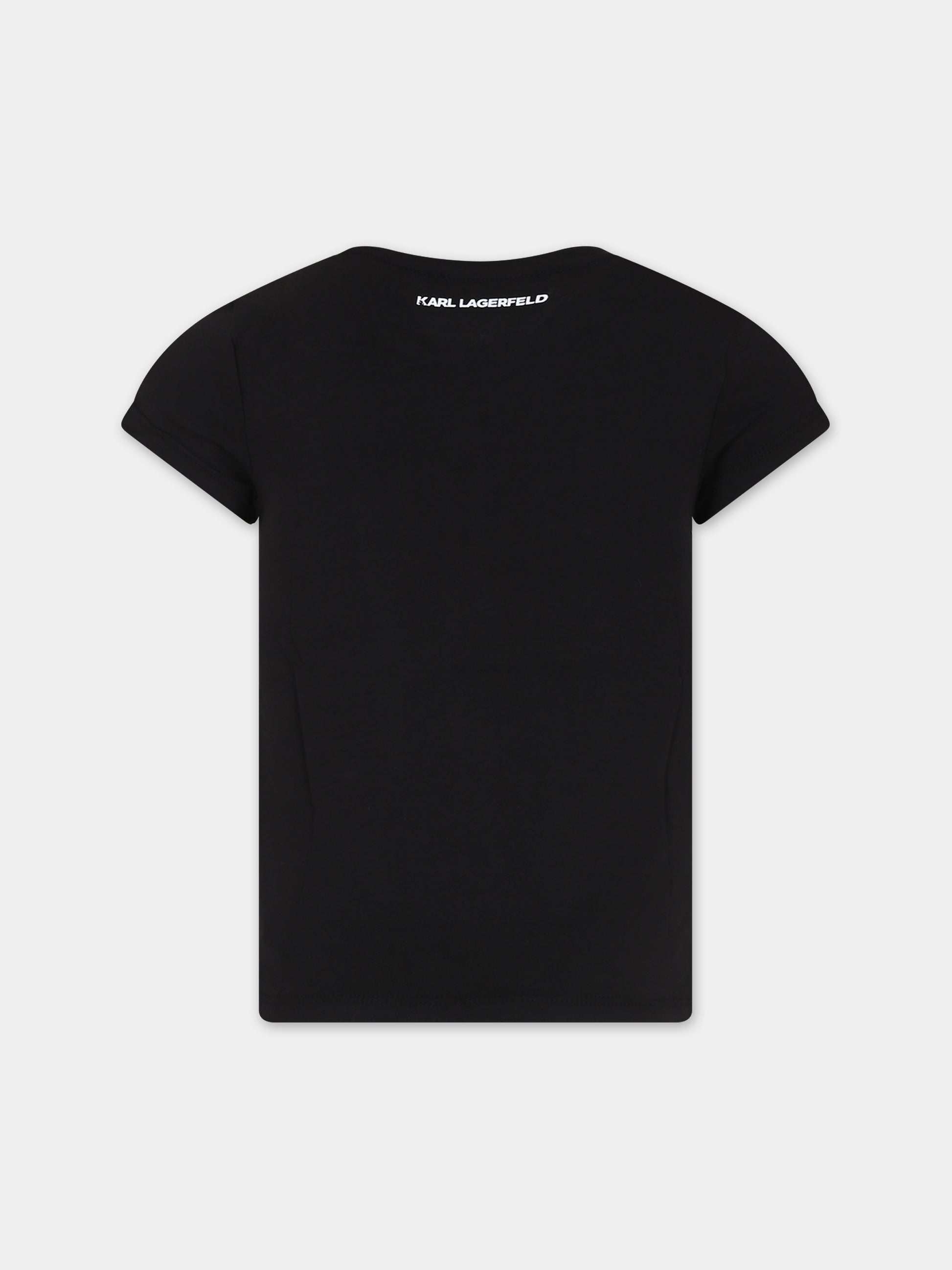 T-shirt nera per bambina con stampa Karl Lagerfeld e logo,Karl Lagerfeld Kids,Z15418 09B