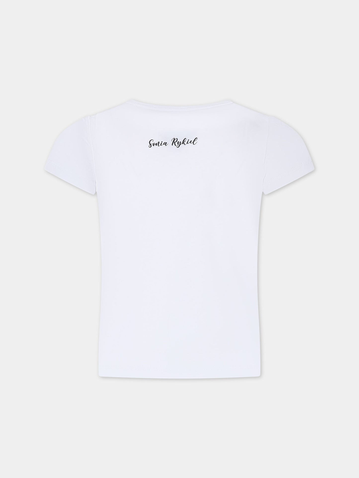 T-shirt bianca per bambina con stampa spiaggia,Sonia Rykiel Paris,A15013 10P