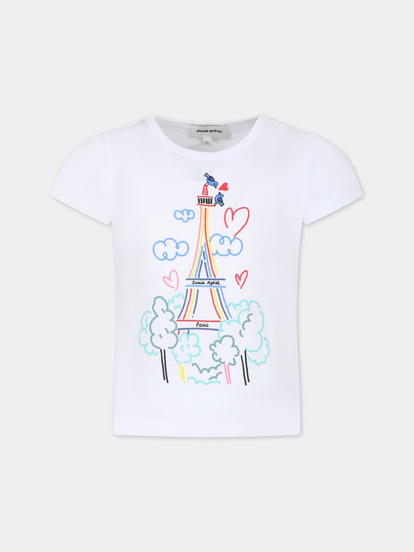 T-shirt bianca per bambina con stampa Tour Eiffel,Sonia Rykiel Paris,A15014 N79