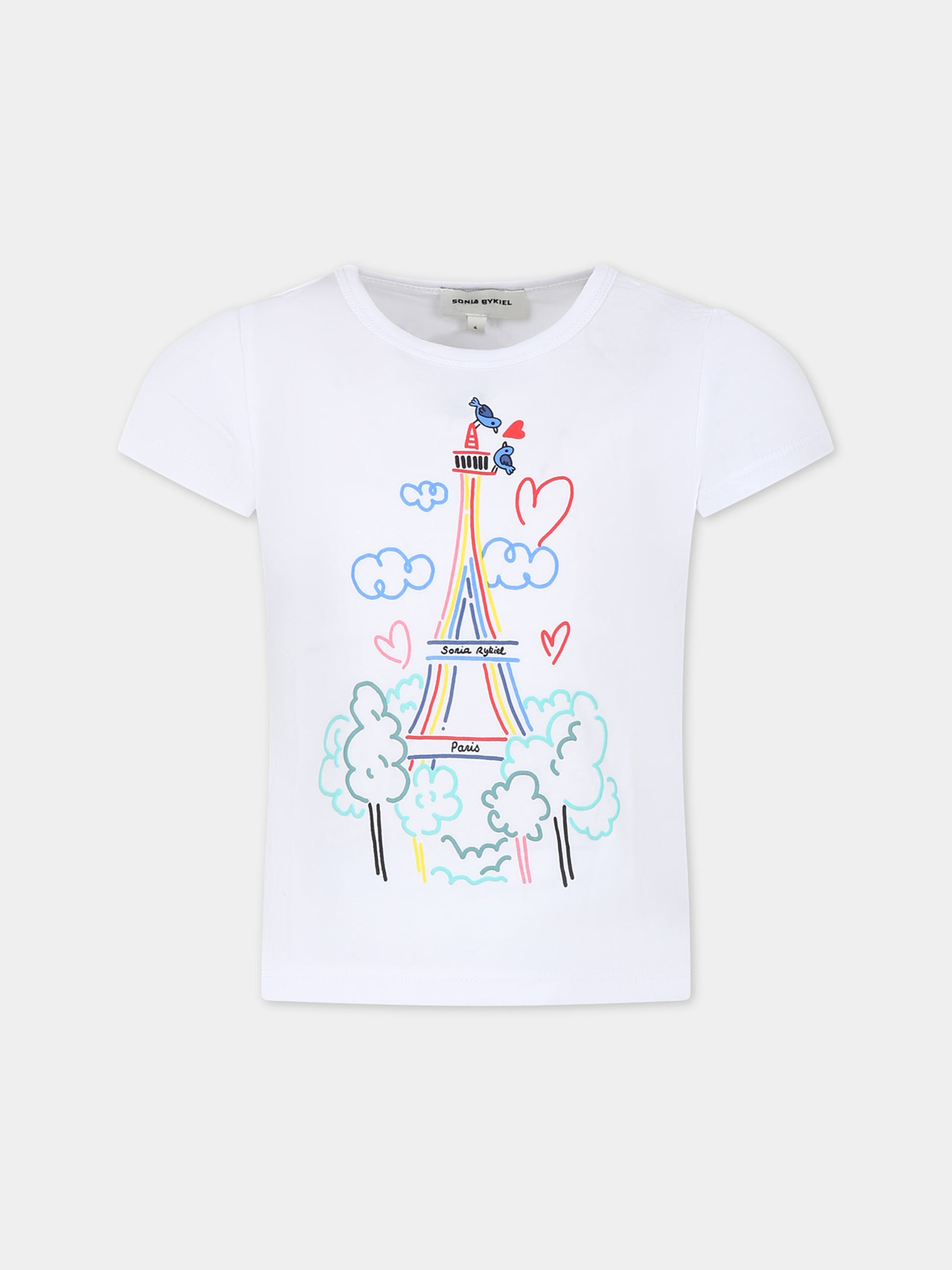 T-shirt bianca per bambina con stampa Tour Eiffel,Sonia Rykiel Paris,A15014 N79