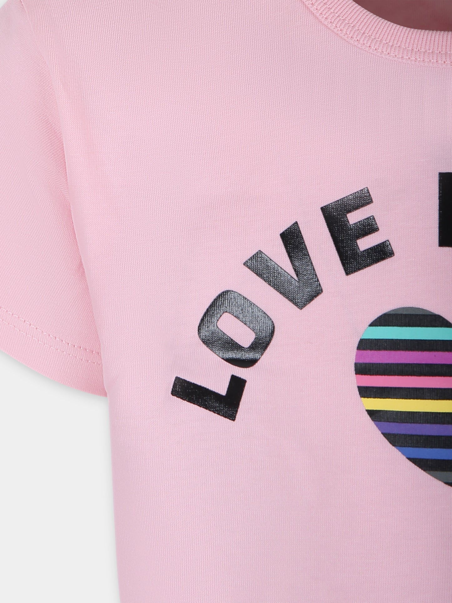 T-shirt crop rosa per bambina con logo e cuore,Sonia Rykiel Paris,A15015 45T