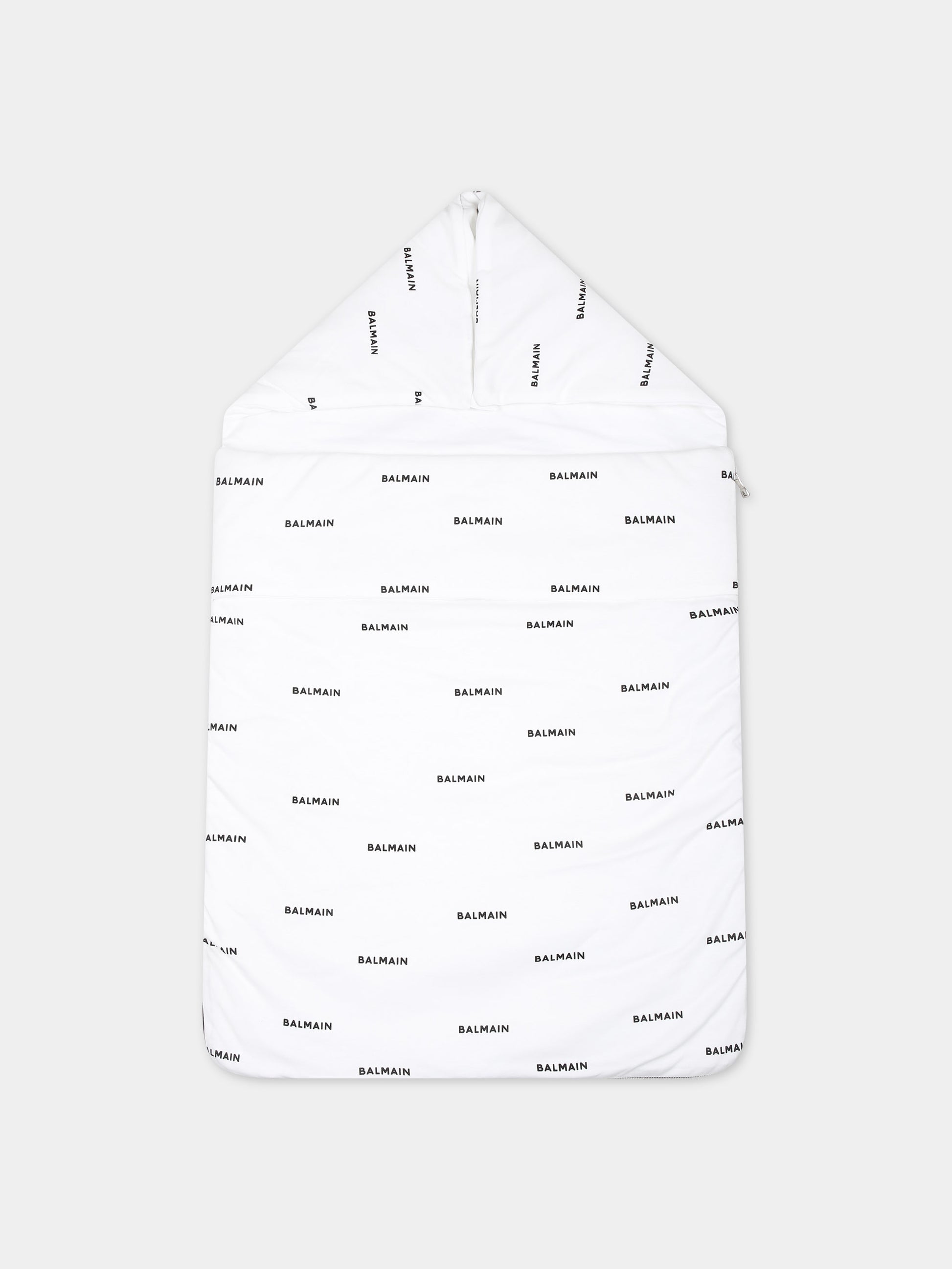 Sacco nanna bianco per neonati con logo all-over,Balmain Kids,6Q0A40 Z0199 100NE