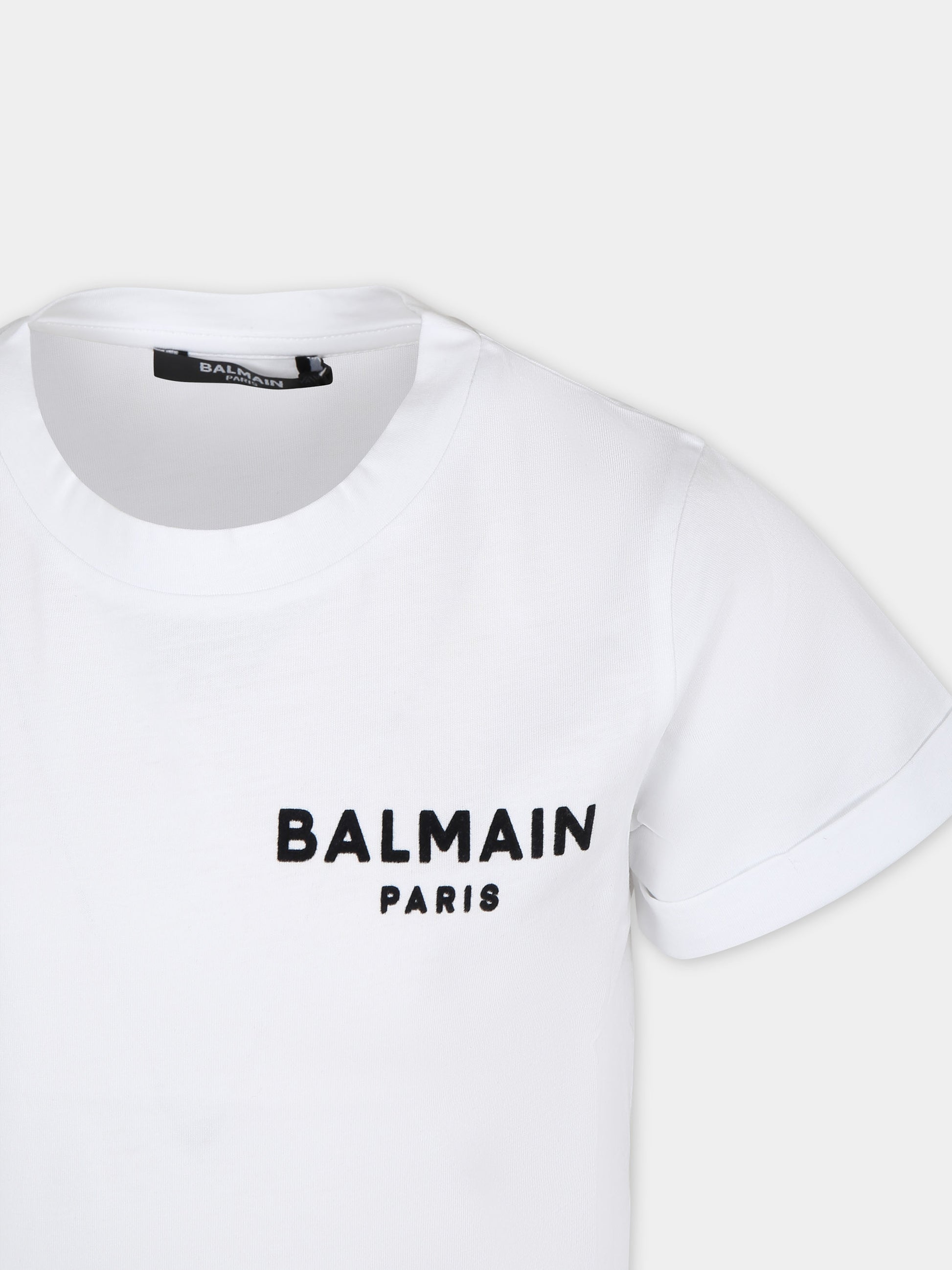 T-shirt bianca per bambini con logo,Balmain Kids,6Q8041 Z0082 100NE
