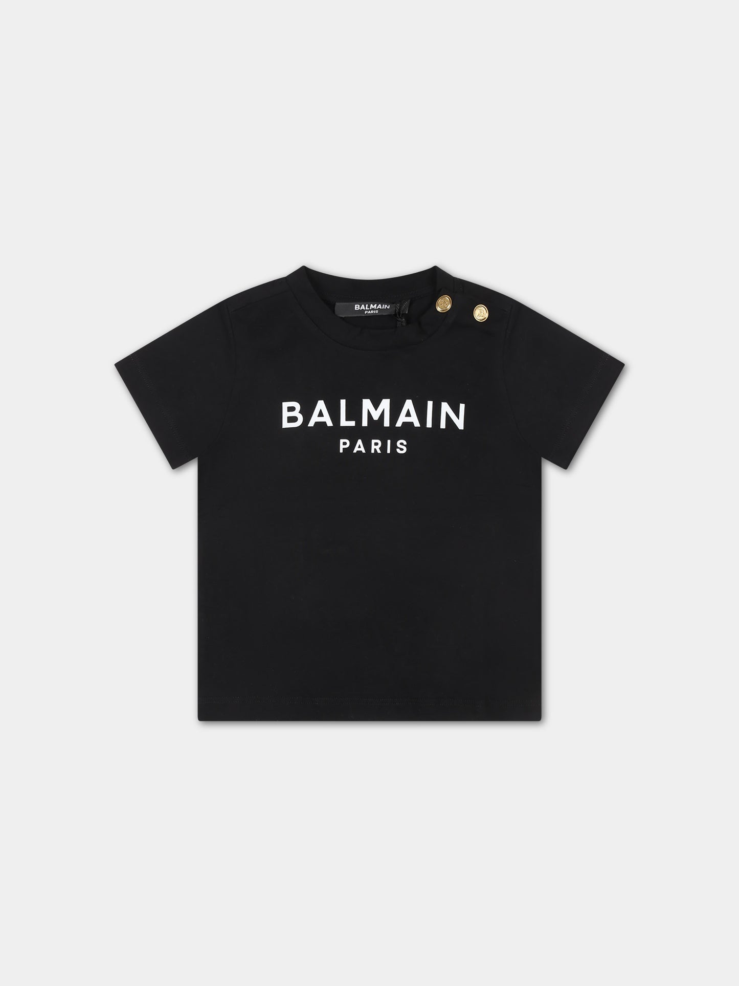 T-shirt nera per neonati con logo,Balmain Kids,6Q8891 J0006 930BC