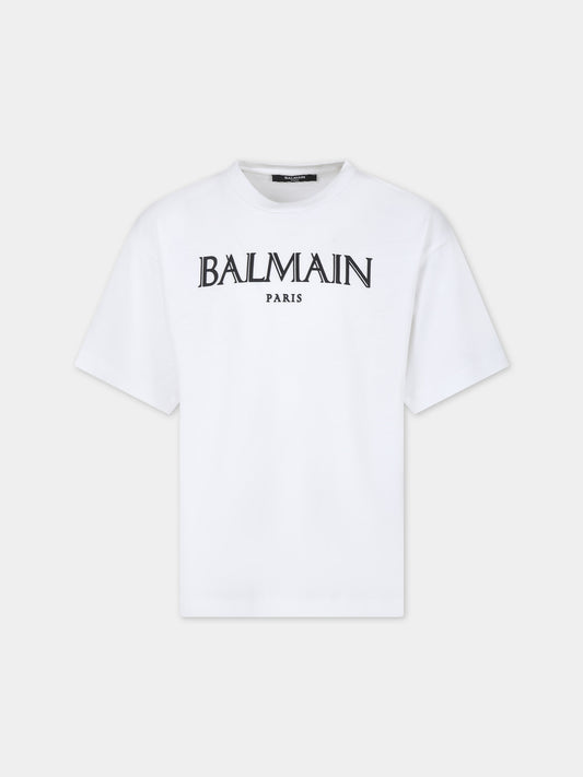 T-shirt bianca per bambini con logo,Balmain Kids,BT8S21 Z1751 100NE