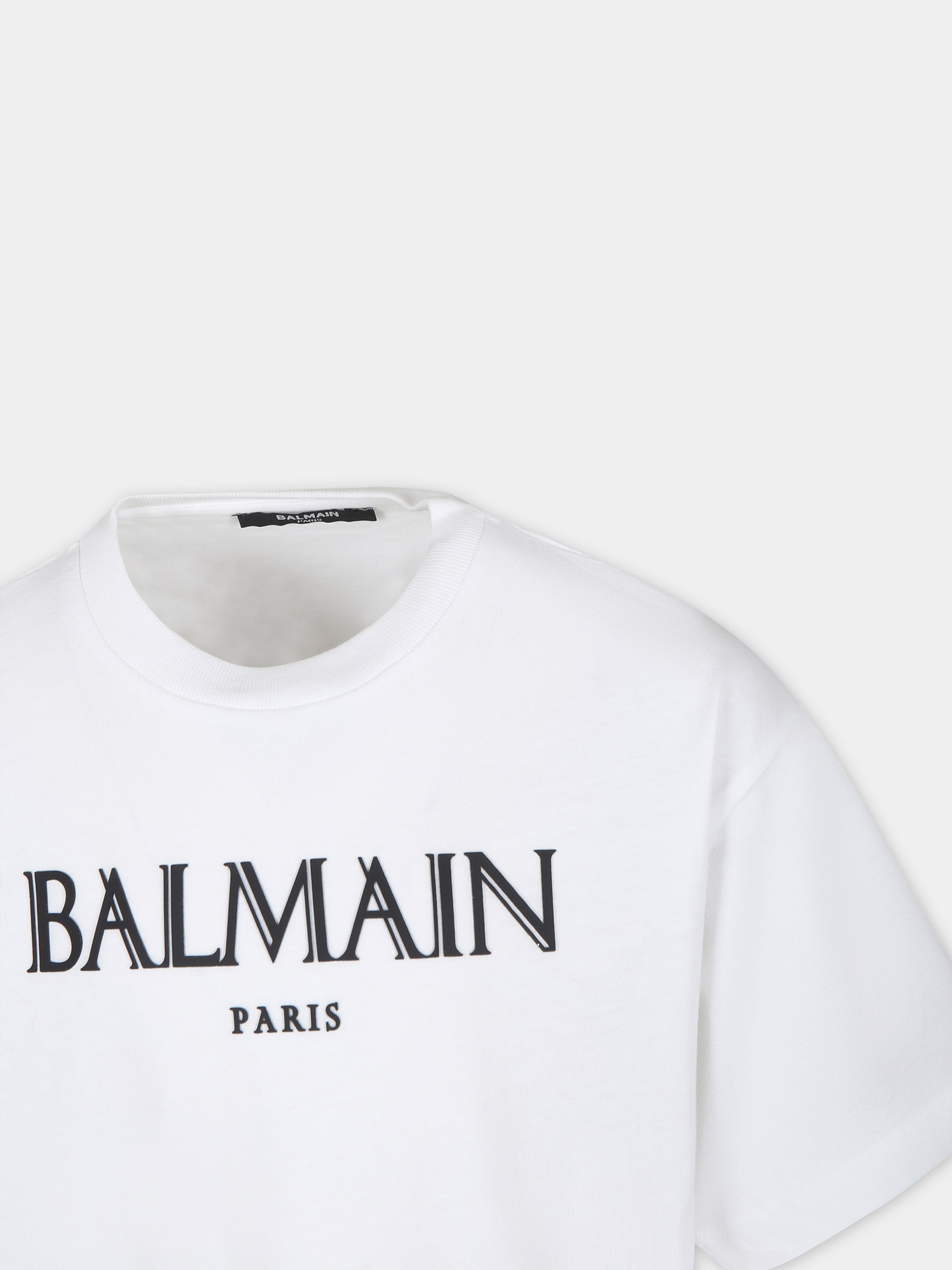 T-shirt bianca per bambini con logo,Balmain Kids,BT8S21 Z1751 100NE
