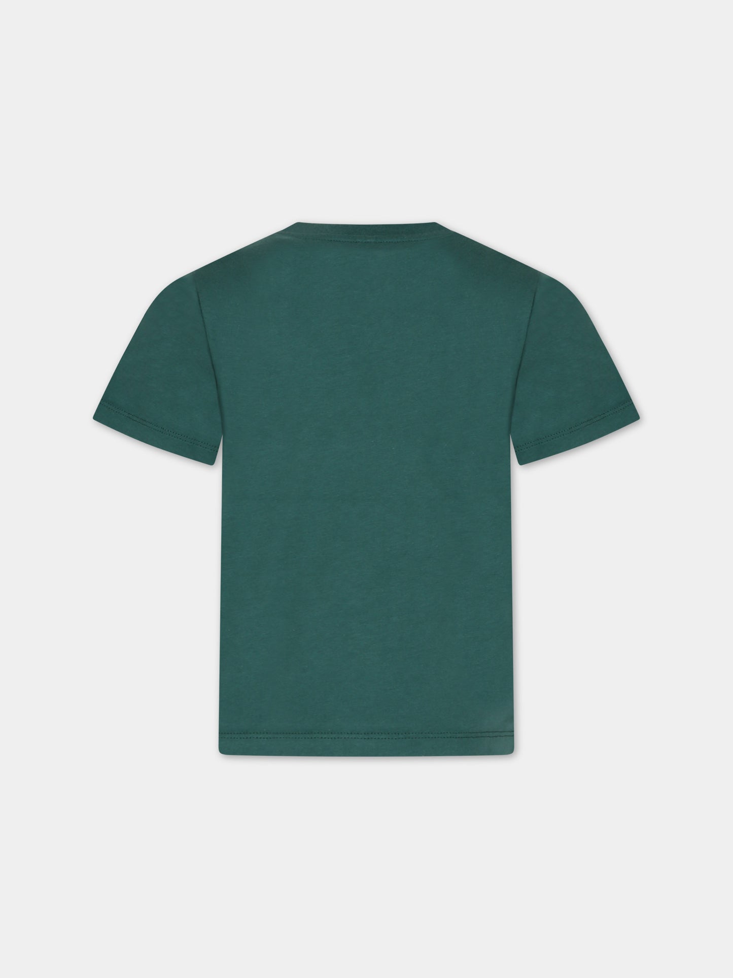 T-shirt verde per bambino con stampa orso e scritta,Stella Mccartney Kids,TT8P91 Z0434 719