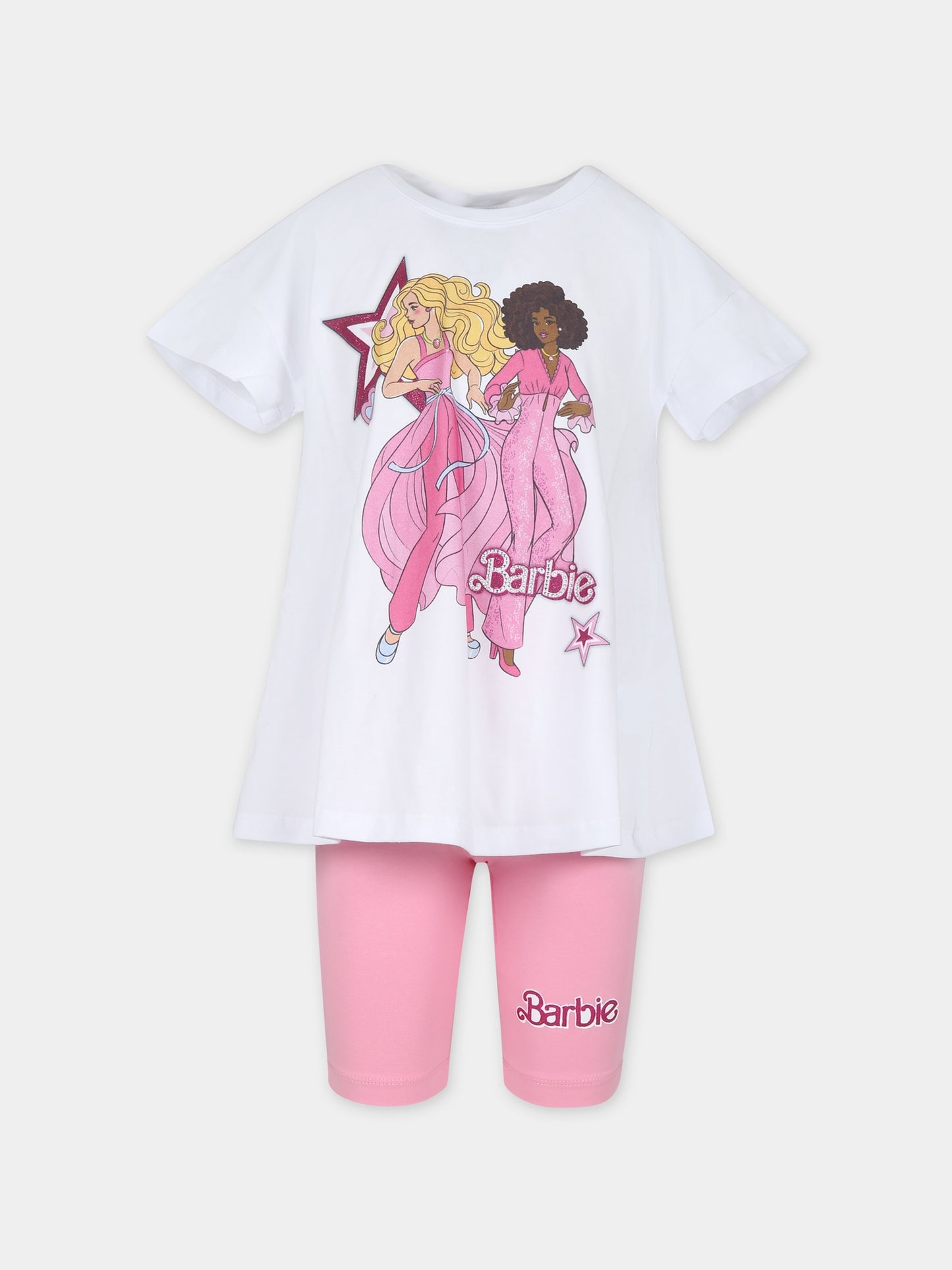 Completo bianco per bambina con stampa Barbie e strass,Monnalisa,19C500 3011 9993