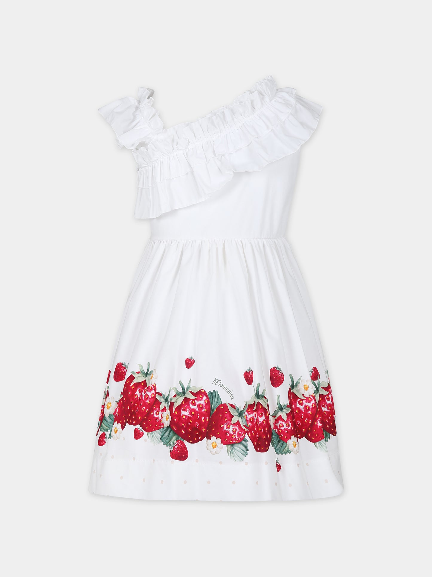 Vestito bianco per bambina con stampa fragole,Monnalisa,11C920 3635 9944