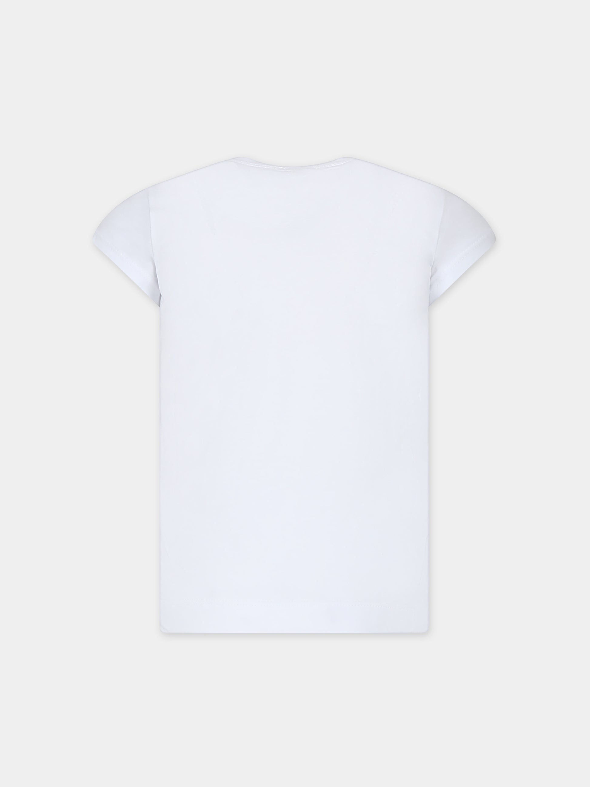 T-shirt bianca per bambina con fiori,Monnalisa,11C630 3201 0099