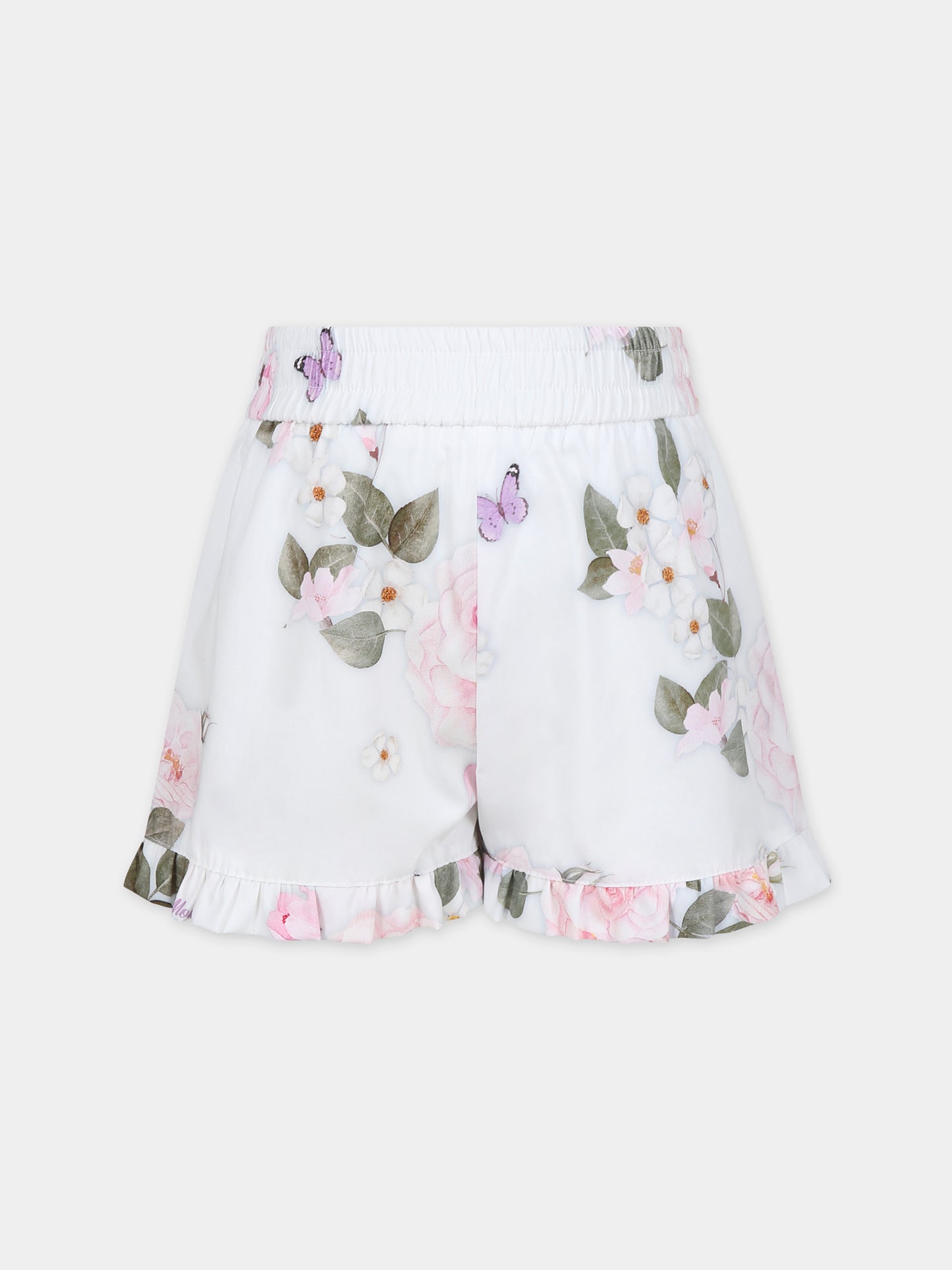 Shorts bianchi per bambina con stampa floreale,Monnalisa,11C421 3672 0099