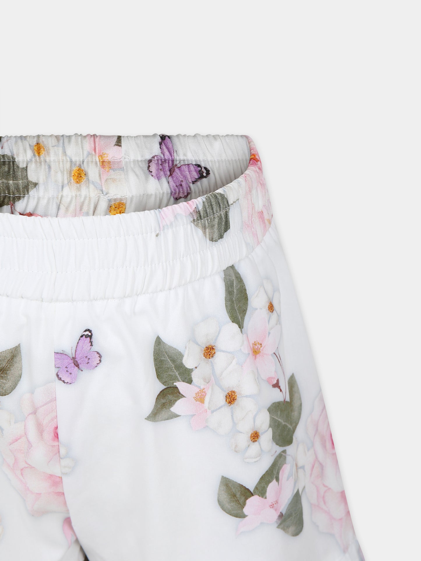 Shorts bianchi per bambina con stampa floreale,Monnalisa,11C421 3672 0099