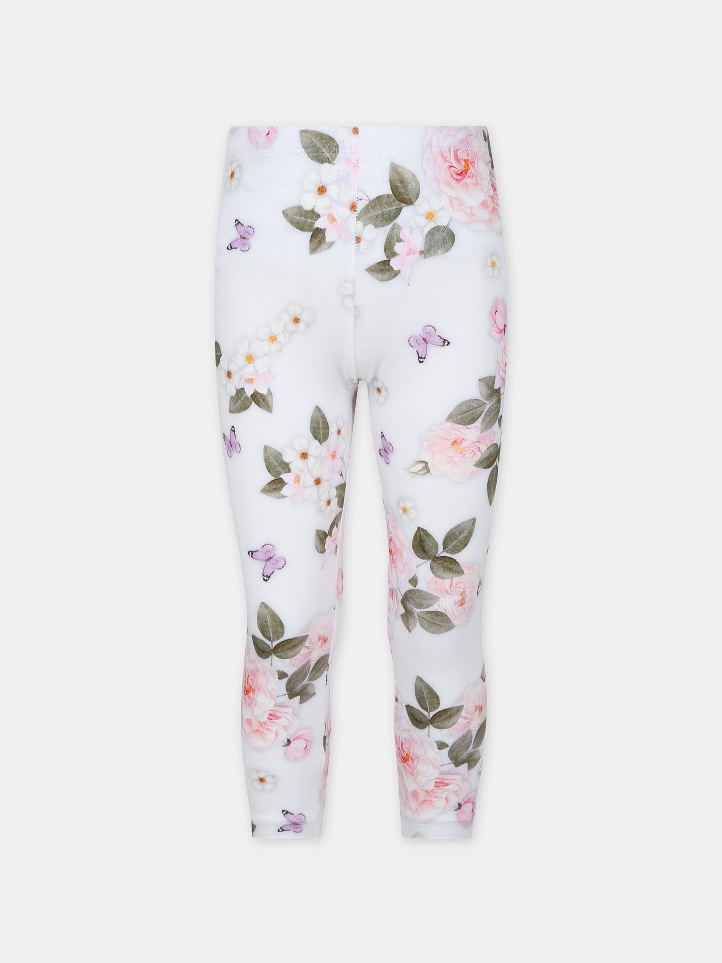 Leggings bianchi per bambina con stampa floreale,Monnalisa,11C422 3673 0099