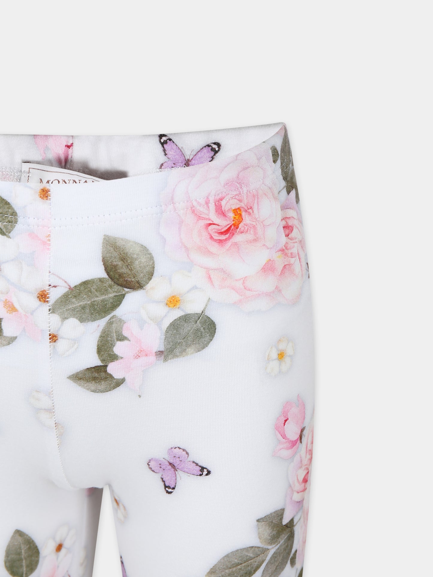 Leggings bianchi per bambina con stampa floreale,Monnalisa,11C422 3673 0099