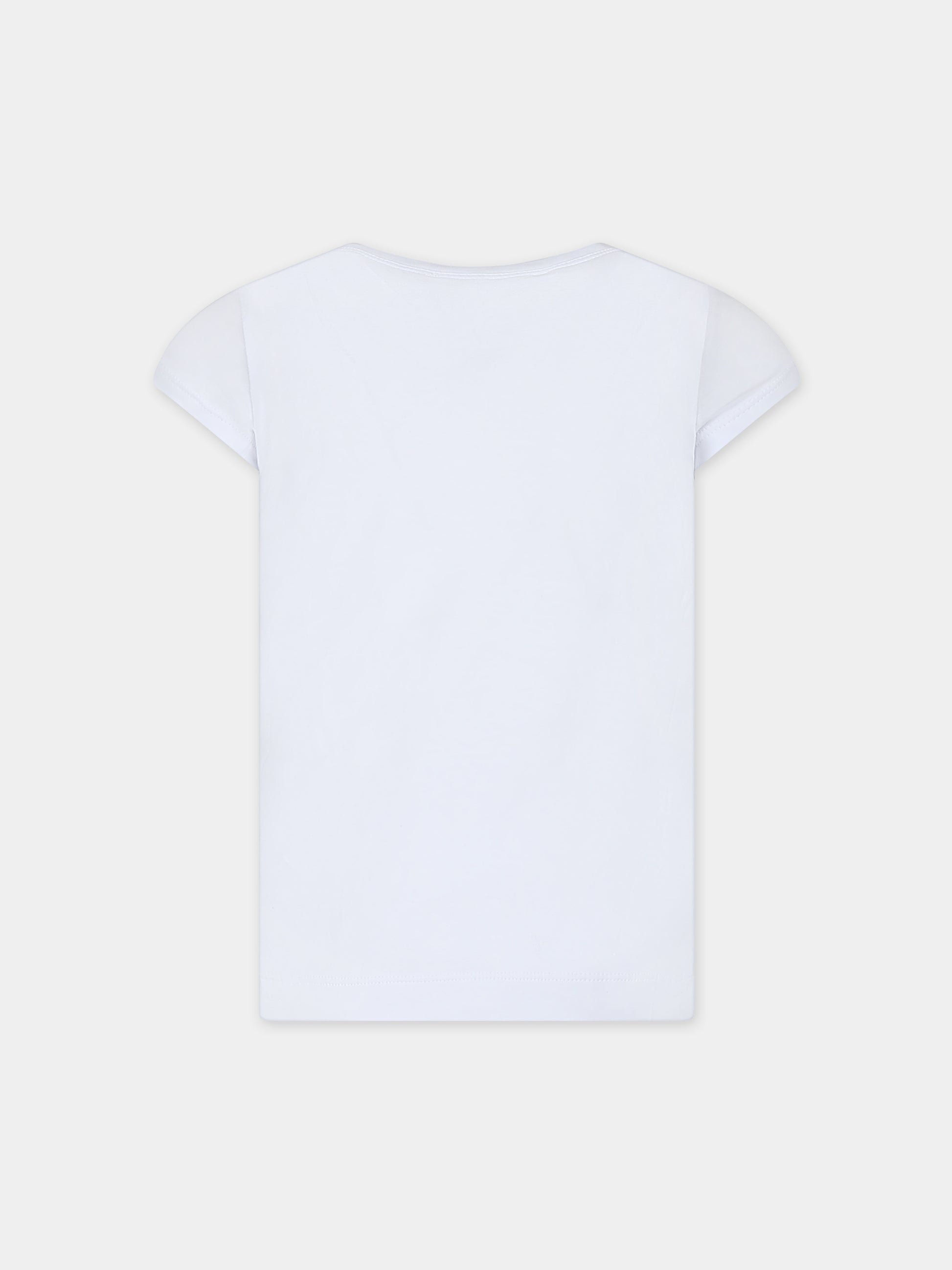 T-shirt bianca per bambina con stampa castello e logo,Monnalisa,19C631 3022 0099