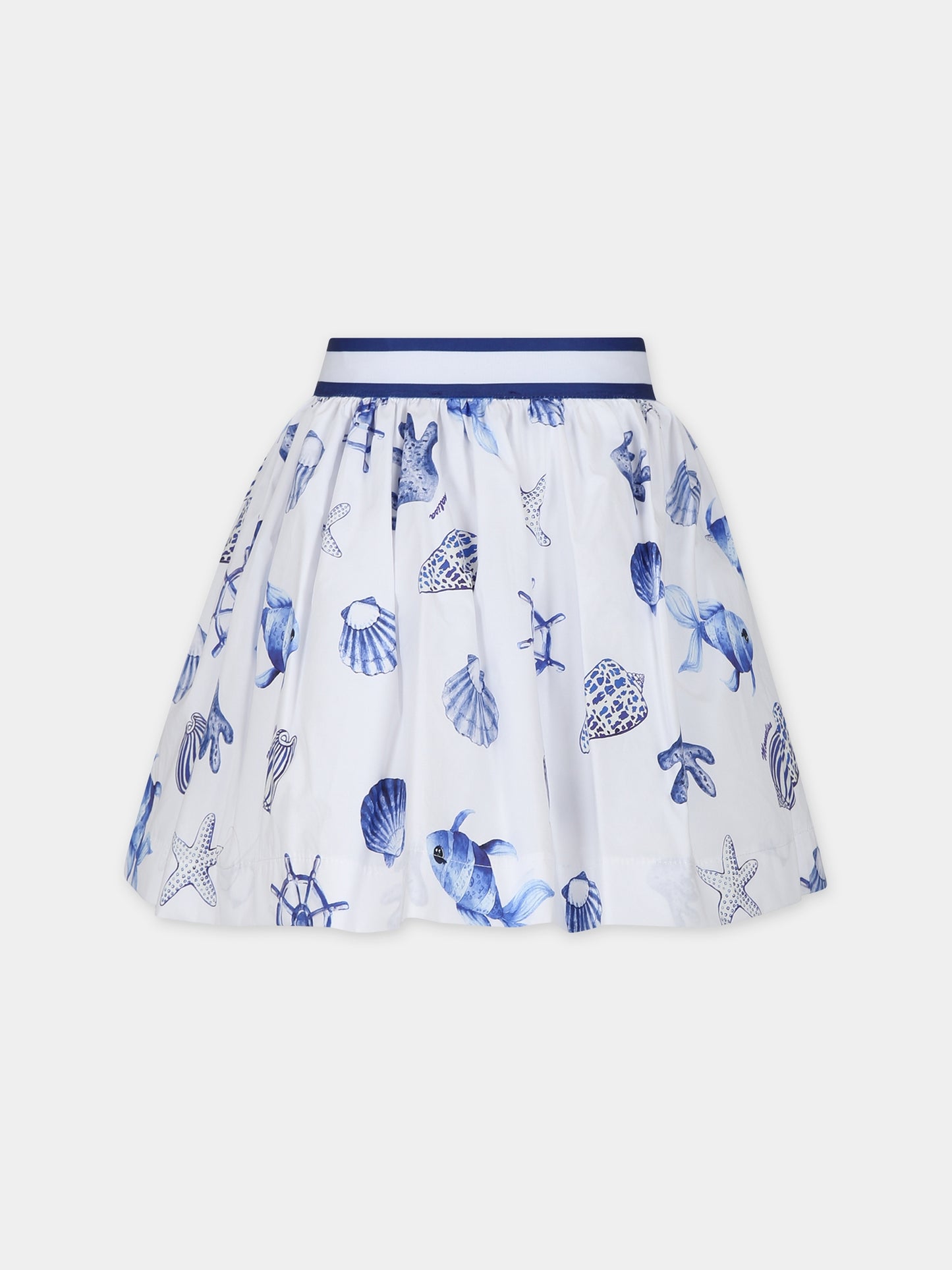 Gonna bianca per bambina con stampa conchiglie,Monnalisa,11C703 3668 9954