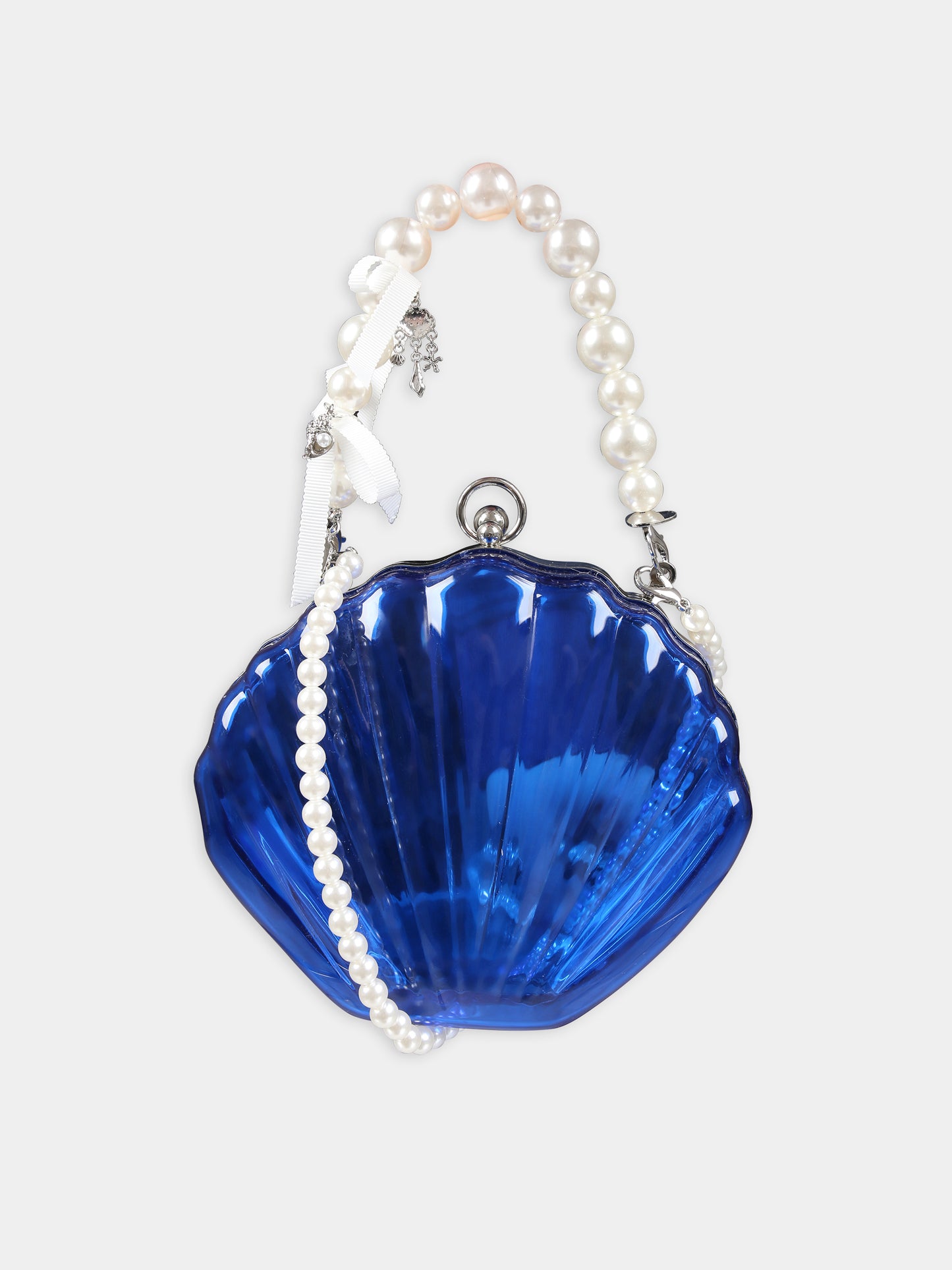 Borsa blu per bambina con perle e conchiglie,Monnalisa,19C007 3717 0054
