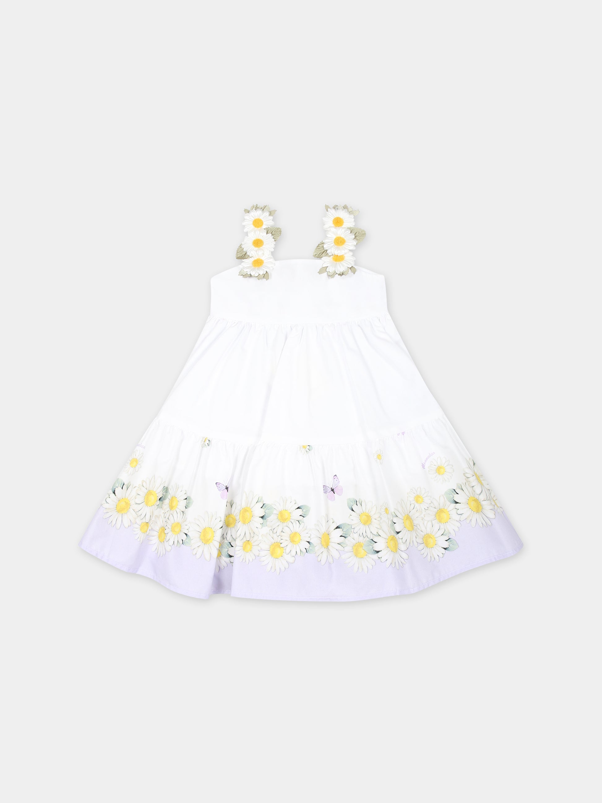 Vestito bianco per neonata con margherite,Monnalisa,31C914 3616 9965
