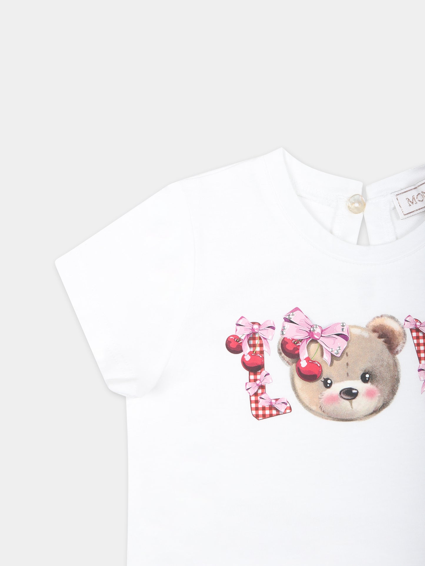 T-shirt bianca per neonata con stampa orso e scritta,Monnalisa,39C611 3003 9990