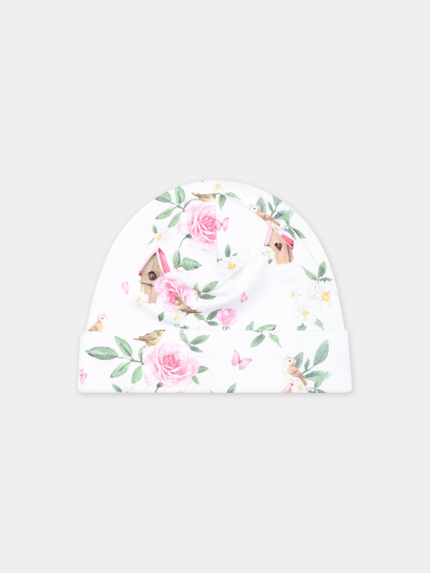 Set bianco per neonata con stampa fiori,Monnalisa,35C501 3000 0099