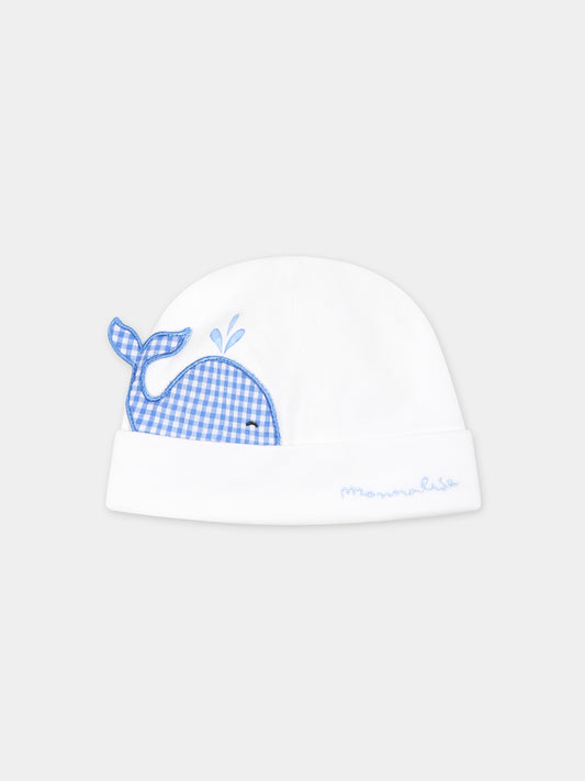 Cappello bianco per neonato con balena e logo,Monnalisa,22C008 3000 9954