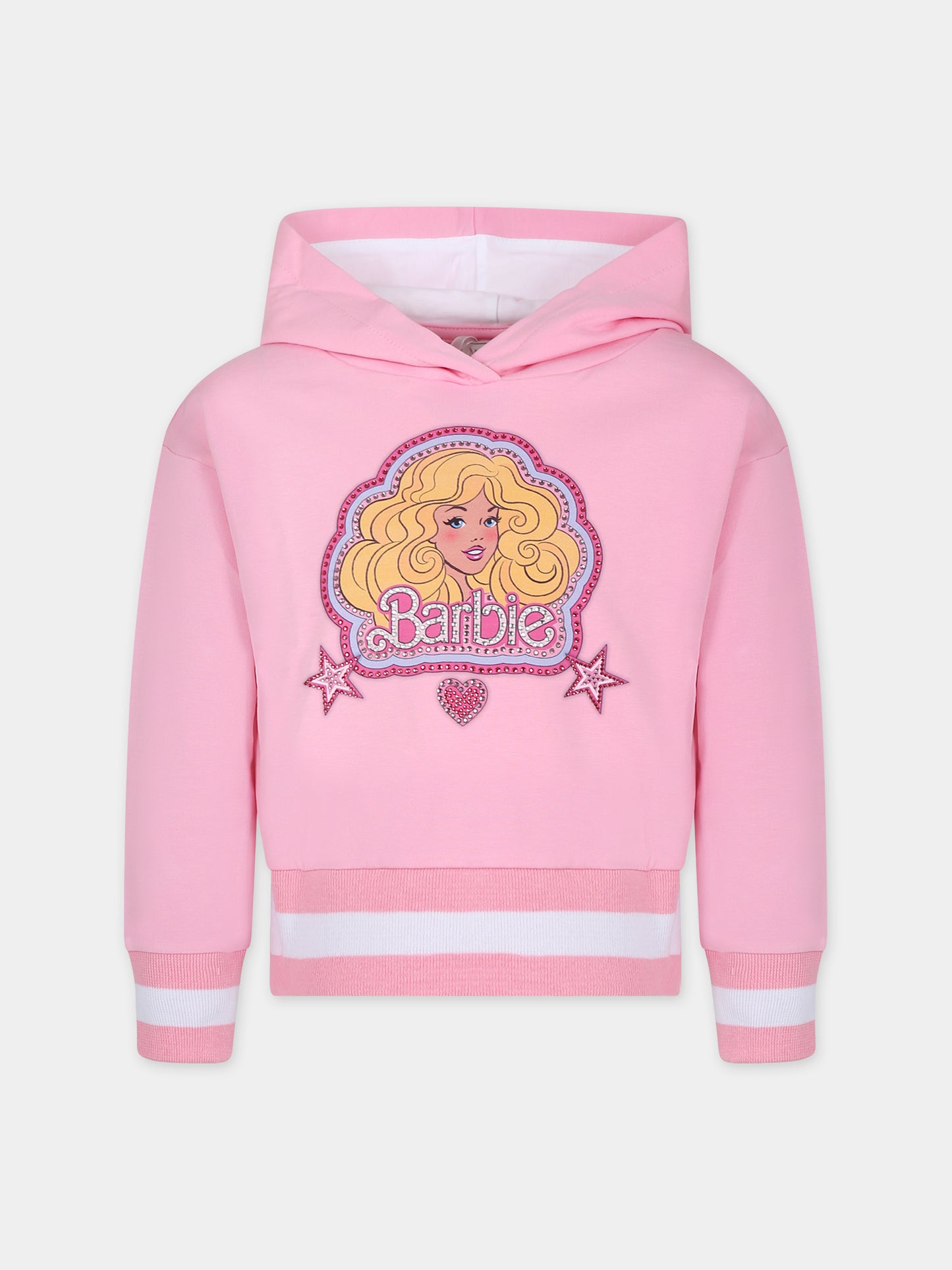 Felpa rosa per bambnina con stampa Barbie e strass,Monnalisa,19C637 3008 0093