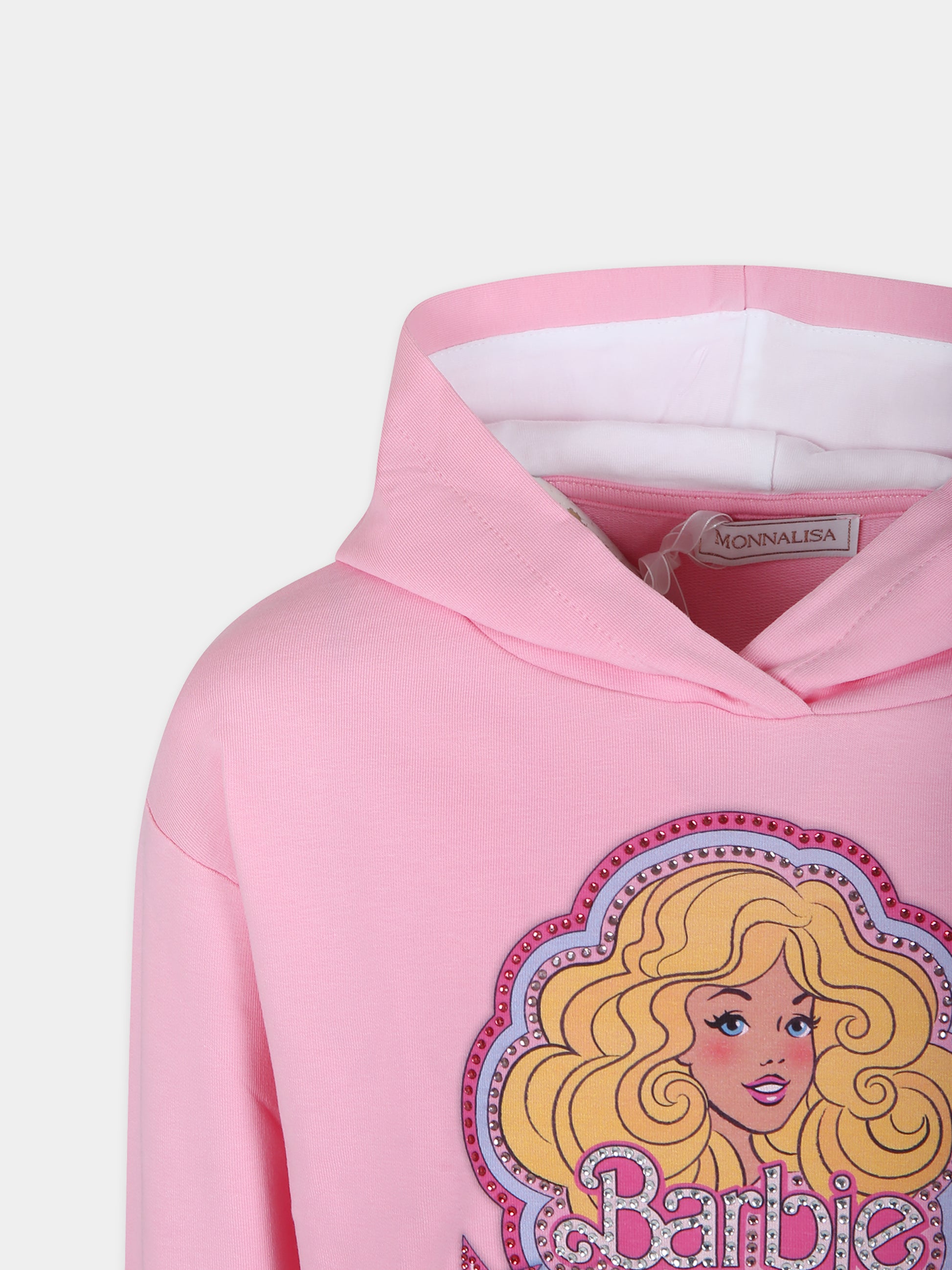 Felpa rosa per bambnina con stampa Barbie e strass,Monnalisa,19C637 3008 0093
