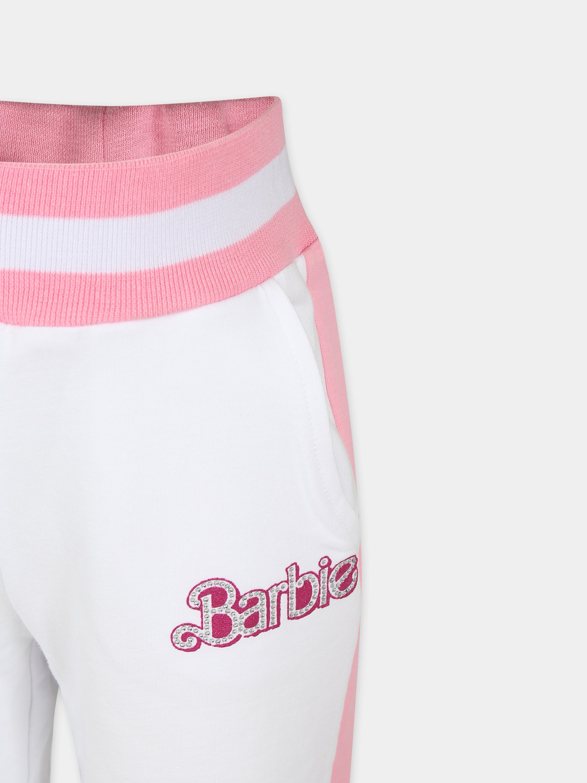 Pantaloni bianchi per bambina con scritta e strass,Monnalisa,19C437 3008 0099