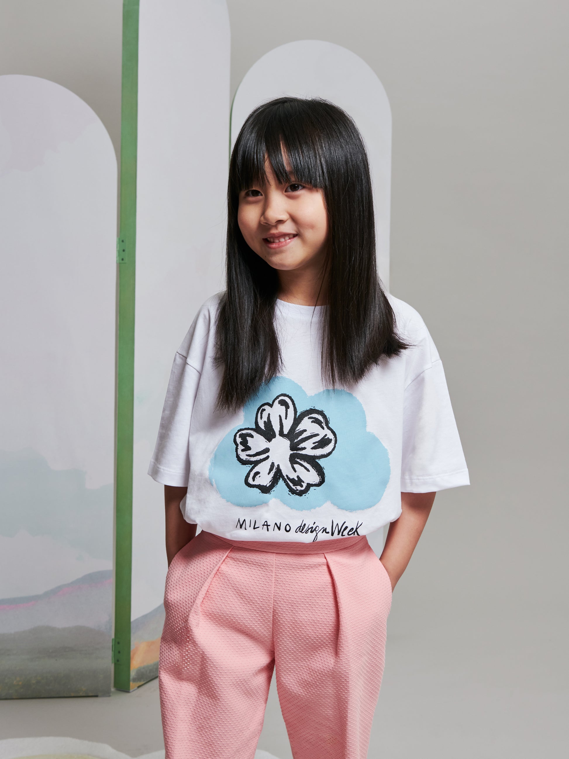 T-shirt bianca per bambina con nuvola celeste,Simonetta X Coccolebimbi,G00216 J0177 100CE