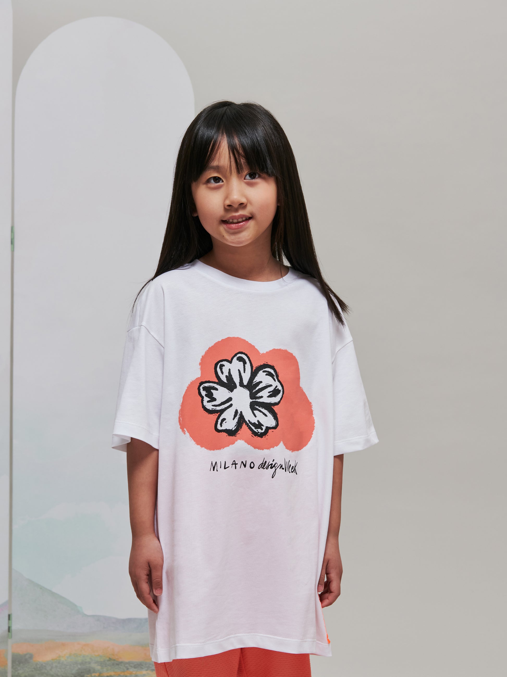 T-shirt bianca per bambina con nuvola arancione,Simonetta X Coccolebimbi,G00216 J0177 100RS